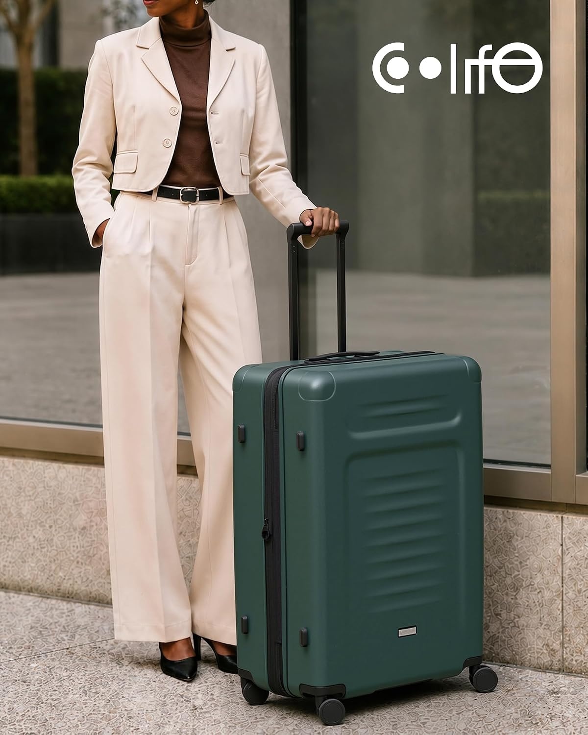 image:imageCoolife Expandable Luggage with TSA Lock 2 Piece Set Black Suitcase Set with 360 SmoothRolling Dual SpinnerDurable Hardshell SuitcasesReinforced Bottom GrooveGreen
