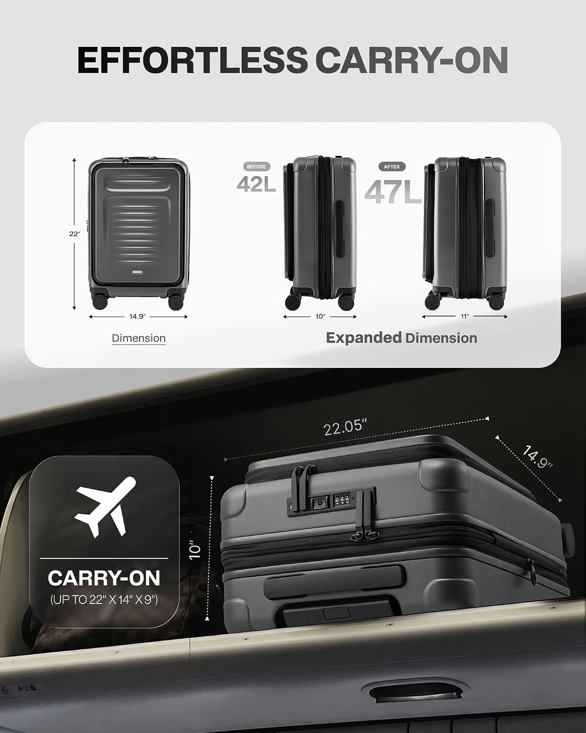 image:imageCoolife Expandable Luggage with TSA Lock 2 Piece Set Black Suitcase Set with 360 SmoothRolling Dual SpinnerDurable Hardshell SuitcasesReinforced Bottom GrooveGrey