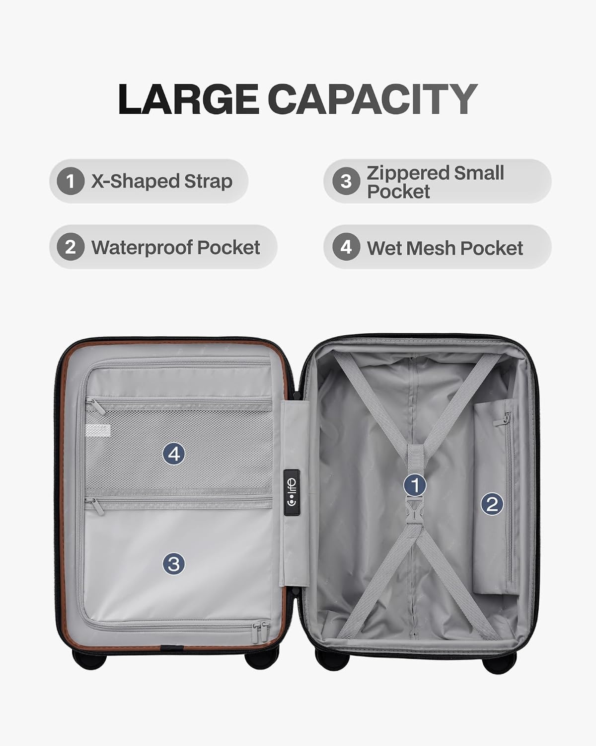 image:imageCoolife Expandable Luggage with TSA Lock 2 Piece Set Black Suitcase Set with 360 SmoothRolling Dual SpinnerDurable Hardshell SuitcasesReinforced Bottom GrooveApricot