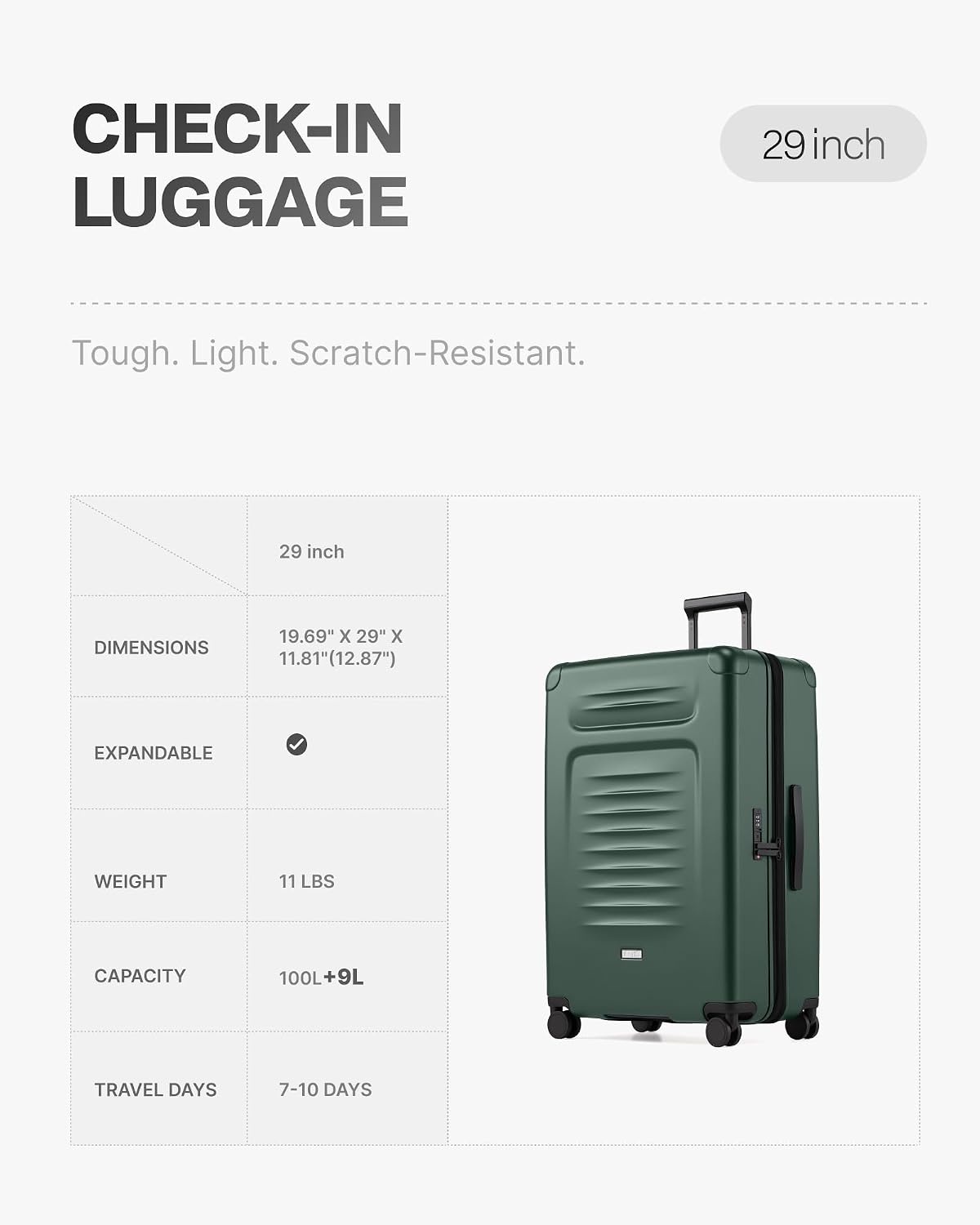 image:imageCoolife Expandable Luggage with TSA Lock 2 Piece Set Black Suitcase Set with 360 SmoothRolling Dual SpinnerDurable Hardshell SuitcasesReinforced Bottom GrooveGreen