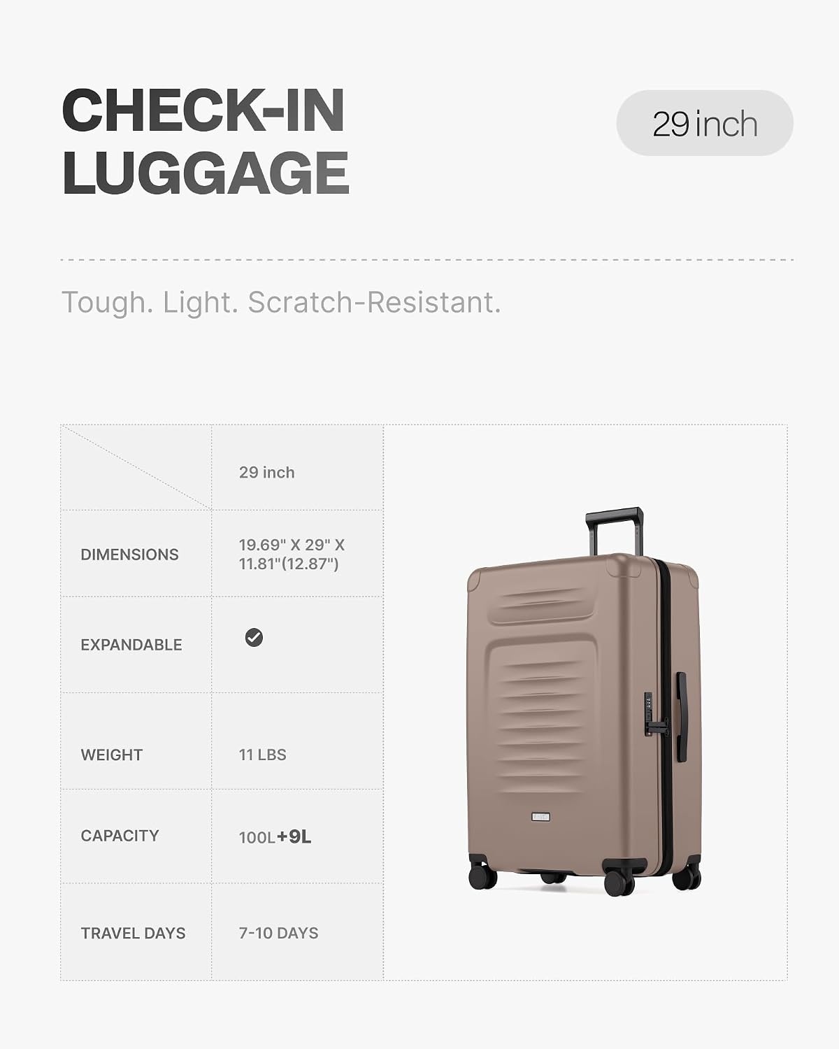 image:imageCoolife Expandable Luggage with TSA Lock 2 Piece Set Black Suitcase Set with 360 SmoothRolling Dual SpinnerDurable Hardshell SuitcasesReinforced Bottom GrooveApricot