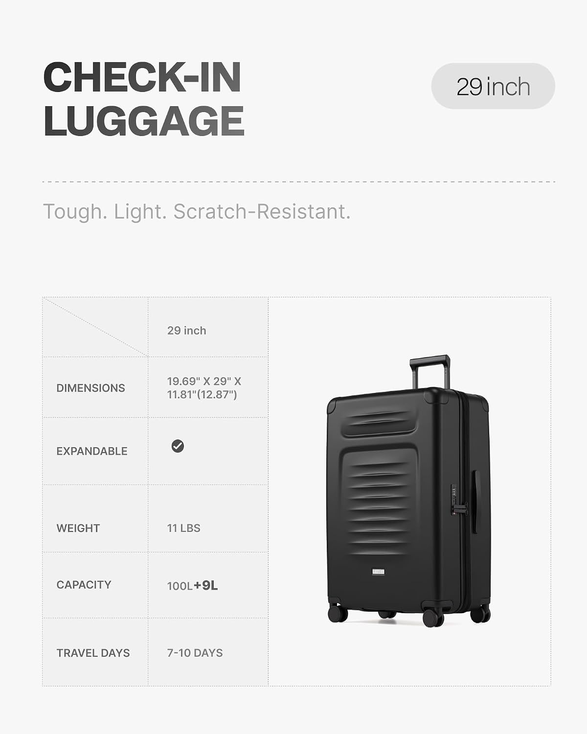 image:imageCoolife Expandable Luggage with TSA Lock 2 Piece Set Black Suitcase Set with 360 SmoothRolling Dual SpinnerDurable Hardshell SuitcasesReinforced Bottom GrooveBlack