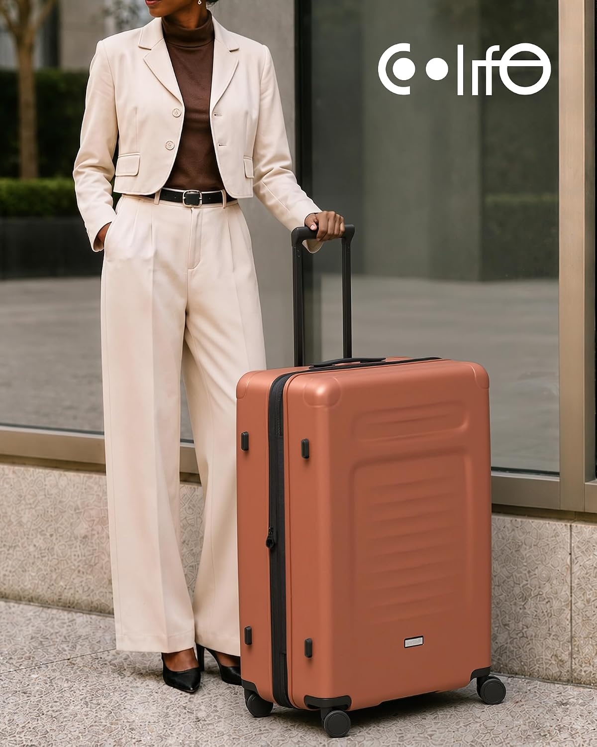 image:imageCoolife Expandable Luggage with TSA Lock 2 Piece Set Black Suitcase Set with 360 SmoothRolling Dual SpinnerDurable Hardshell SuitcasesReinforced Bottom GrooveOrange