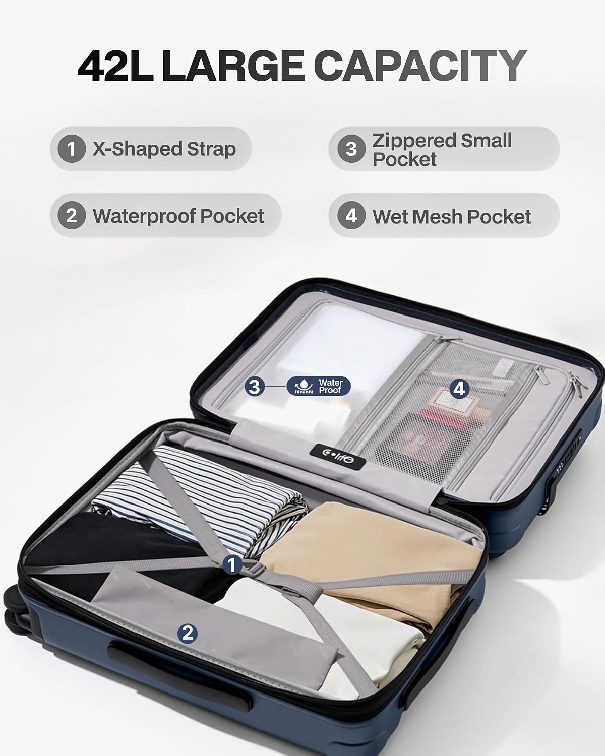image:imageCoolife Expandable Luggage with TSA Lock 2 Piece Set Black Suitcase Set with 360 SmoothRolling Dual SpinnerDurable Hardshell SuitcasesReinforced Bottom GrooveBlue
