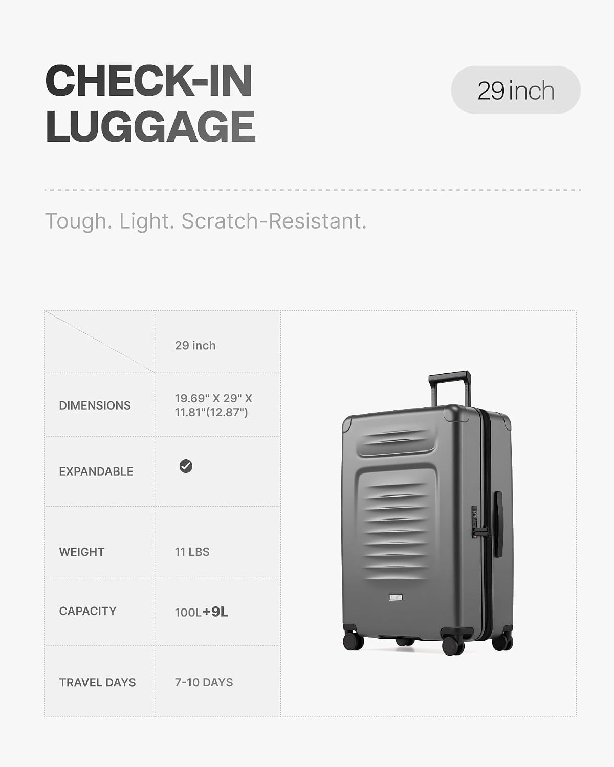 image:imageCoolife Expandable Luggage with TSA Lock 2 Piece Set Black Suitcase Set with 360 SmoothRolling Dual SpinnerDurable Hardshell SuitcasesReinforced Bottom GrooveGrey