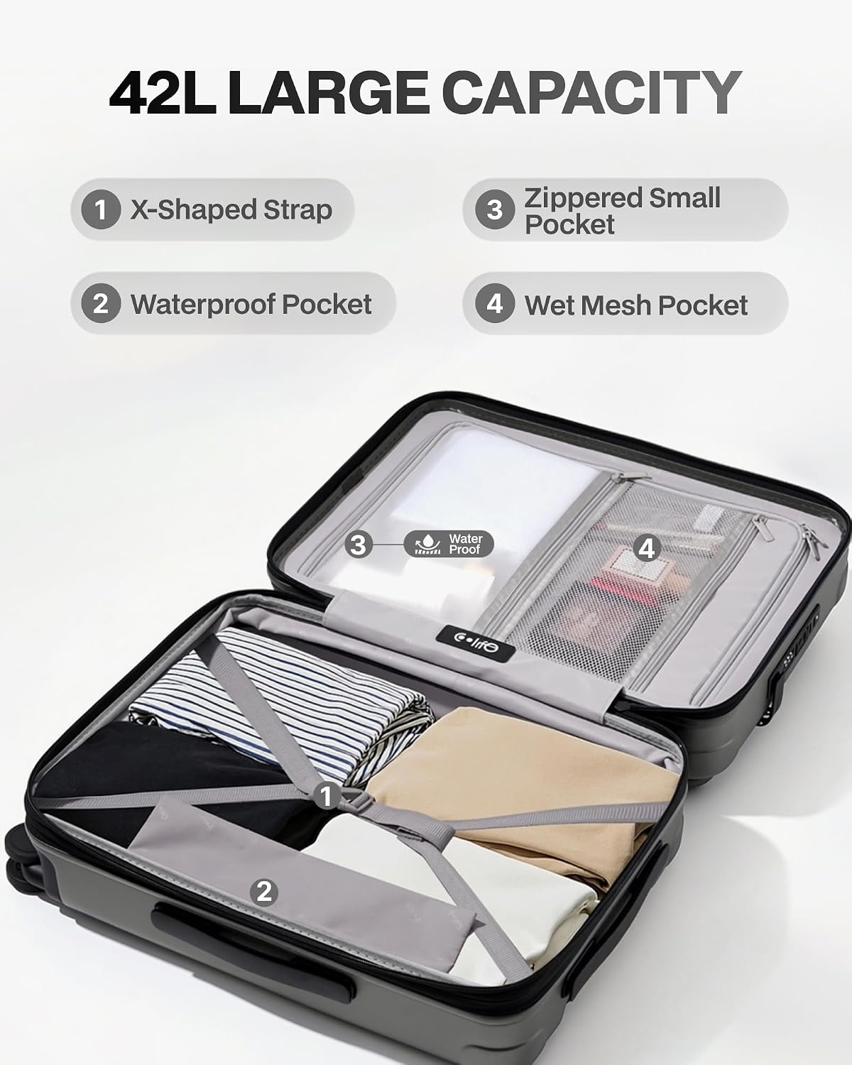 image:imageCoolife Expandable Luggage with TSA Lock 2 Piece Set Black Suitcase Set with 360 SmoothRolling Dual SpinnerDurable Hardshell SuitcasesReinforced Bottom GrooveGrey