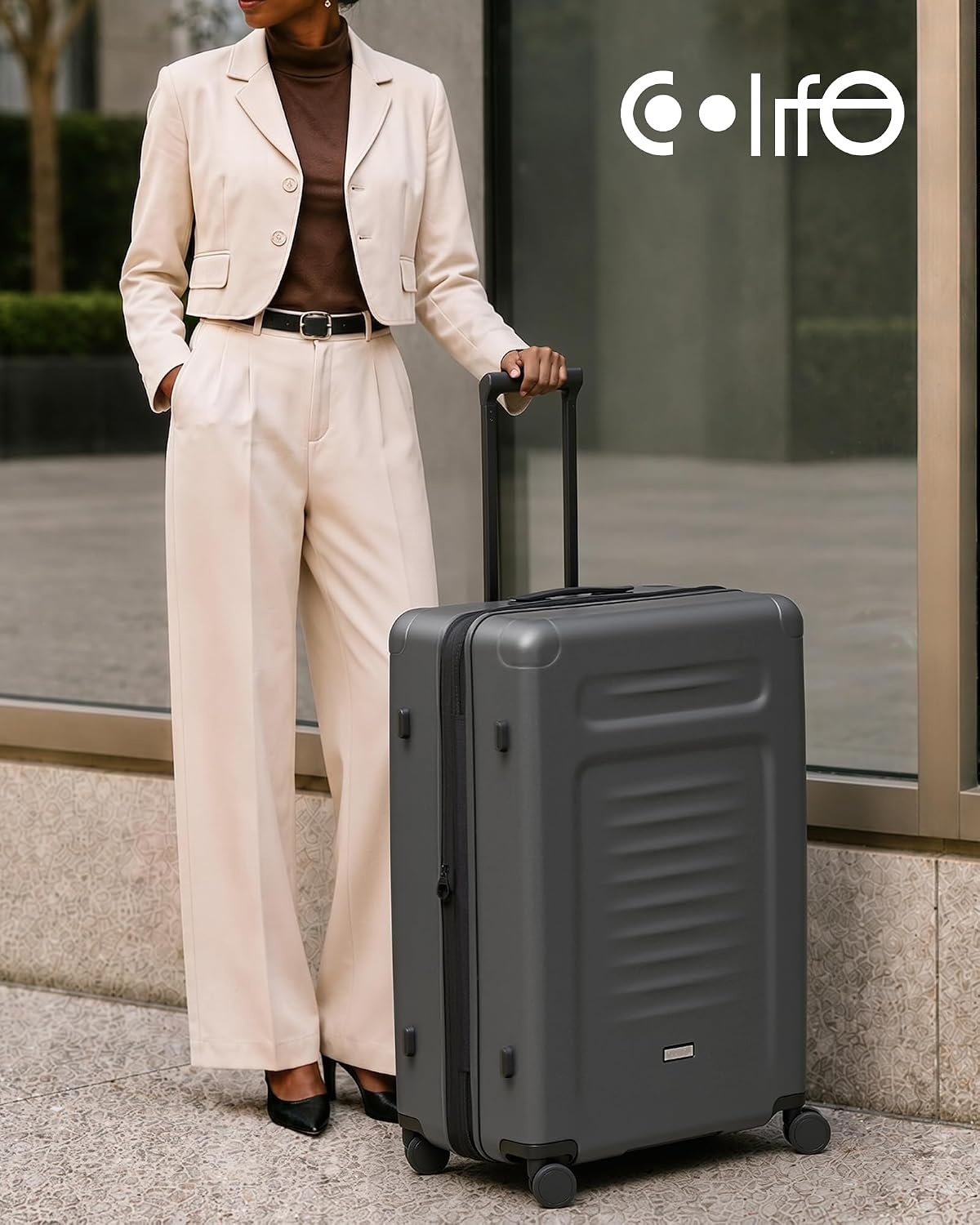 image:imageCoolife Expandable Luggage with TSA Lock 2 Piece Set Black Suitcase Set with 360 SmoothRolling Dual SpinnerDurable Hardshell SuitcasesReinforced Bottom GrooveGrey