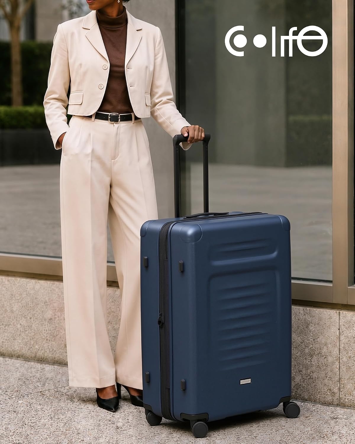image:imageCoolife Expandable Luggage with TSA Lock 2 Piece Set Black Suitcase Set with 360 SmoothRolling Dual SpinnerDurable Hardshell SuitcasesReinforced Bottom GrooveBlue