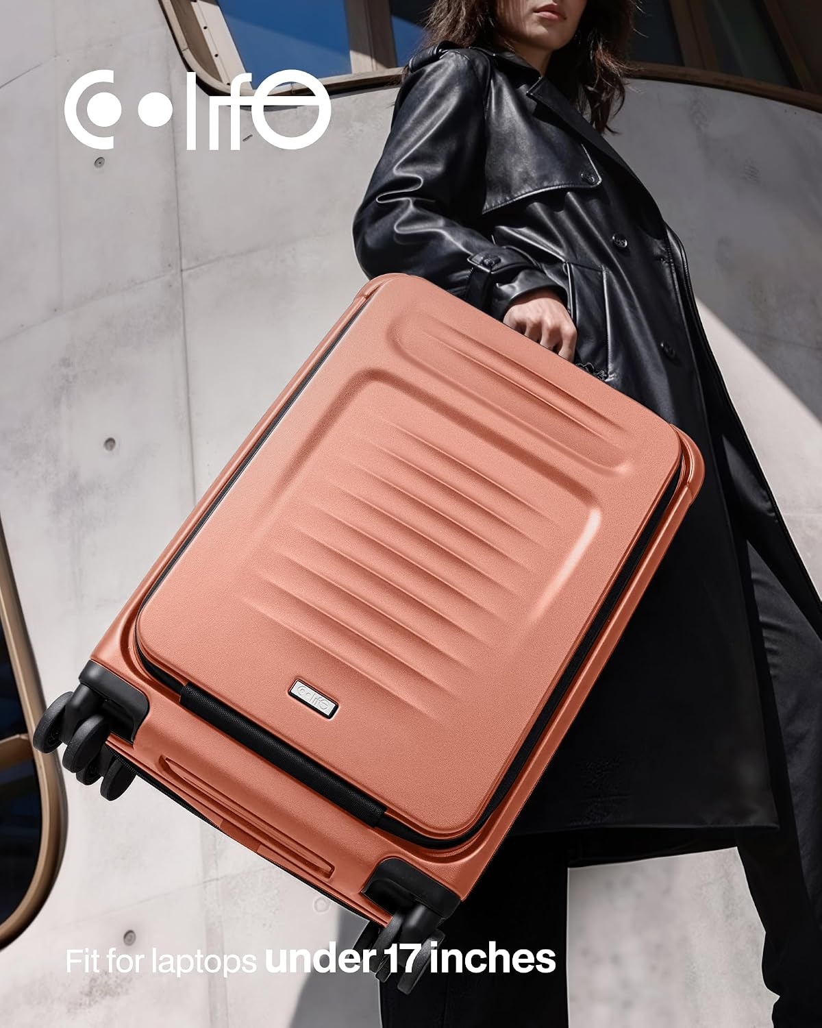 image:imageCoolife Expandable Luggage with TSA Lock 2 Piece Set Black Suitcase Set with 360 SmoothRolling Dual SpinnerDurable Hardshell SuitcasesReinforced Bottom GrooveOrange