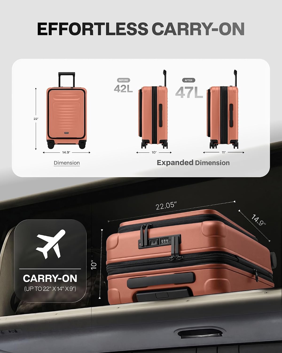 image:imageCoolife Expandable Luggage with TSA Lock 2 Piece Set Black Suitcase Set with 360 SmoothRolling Dual SpinnerDurable Hardshell SuitcasesReinforced Bottom GrooveOrange