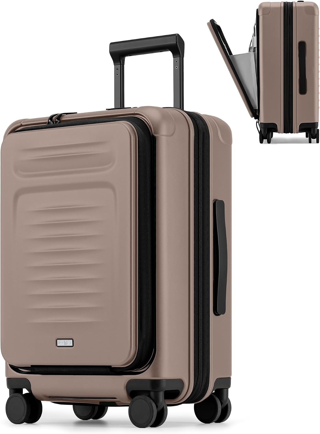 image:imageCoolife Expandable Luggage with TSA Lock 2 Piece Set Black Suitcase Set with 360 SmoothRolling Dual SpinnerDurable Hardshell SuitcasesReinforced Bottom GrooveApricot