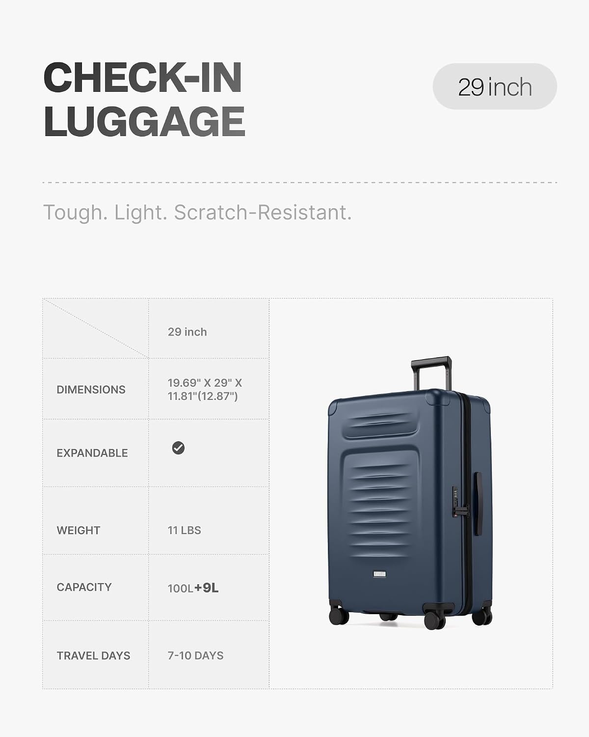 image:imageCoolife Expandable Luggage with TSA Lock 2 Piece Set Black Suitcase Set with 360 SmoothRolling Dual SpinnerDurable Hardshell SuitcasesReinforced Bottom GrooveBlue