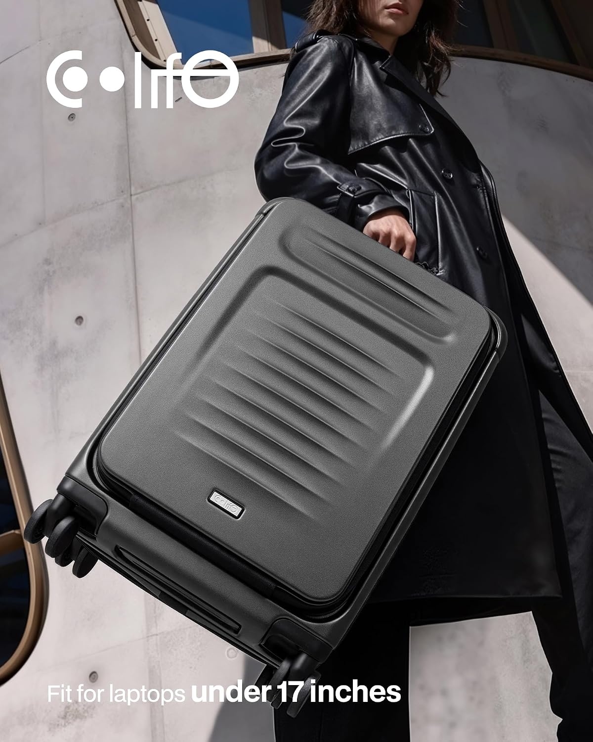 image:imageCoolife Expandable Luggage with TSA Lock 2 Piece Set Black Suitcase Set with 360 SmoothRolling Dual SpinnerDurable Hardshell SuitcasesReinforced Bottom GrooveGrey