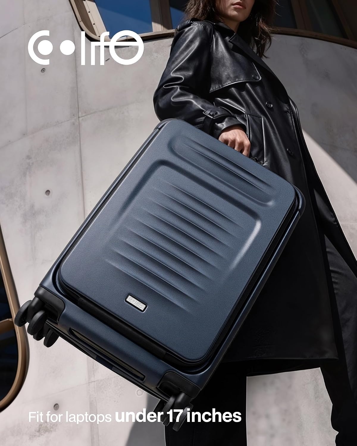 image:imageCoolife Expandable Luggage with TSA Lock 2 Piece Set Black Suitcase Set with 360 SmoothRolling Dual SpinnerDurable Hardshell SuitcasesReinforced Bottom GrooveBlue