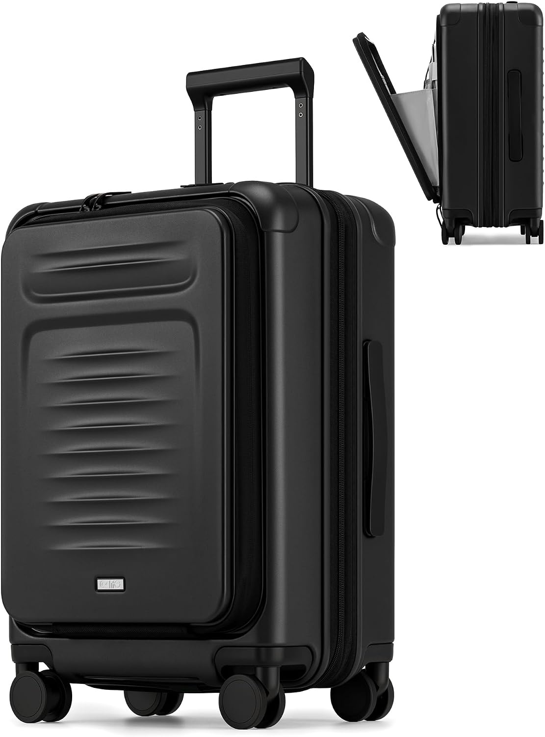 image:imageCoolife Expandable Luggage with TSA Lock 2 Piece Set Black Suitcase Set with 360 SmoothRolling Dual SpinnerDurable Hardshell SuitcasesReinforced Bottom GrooveBlack