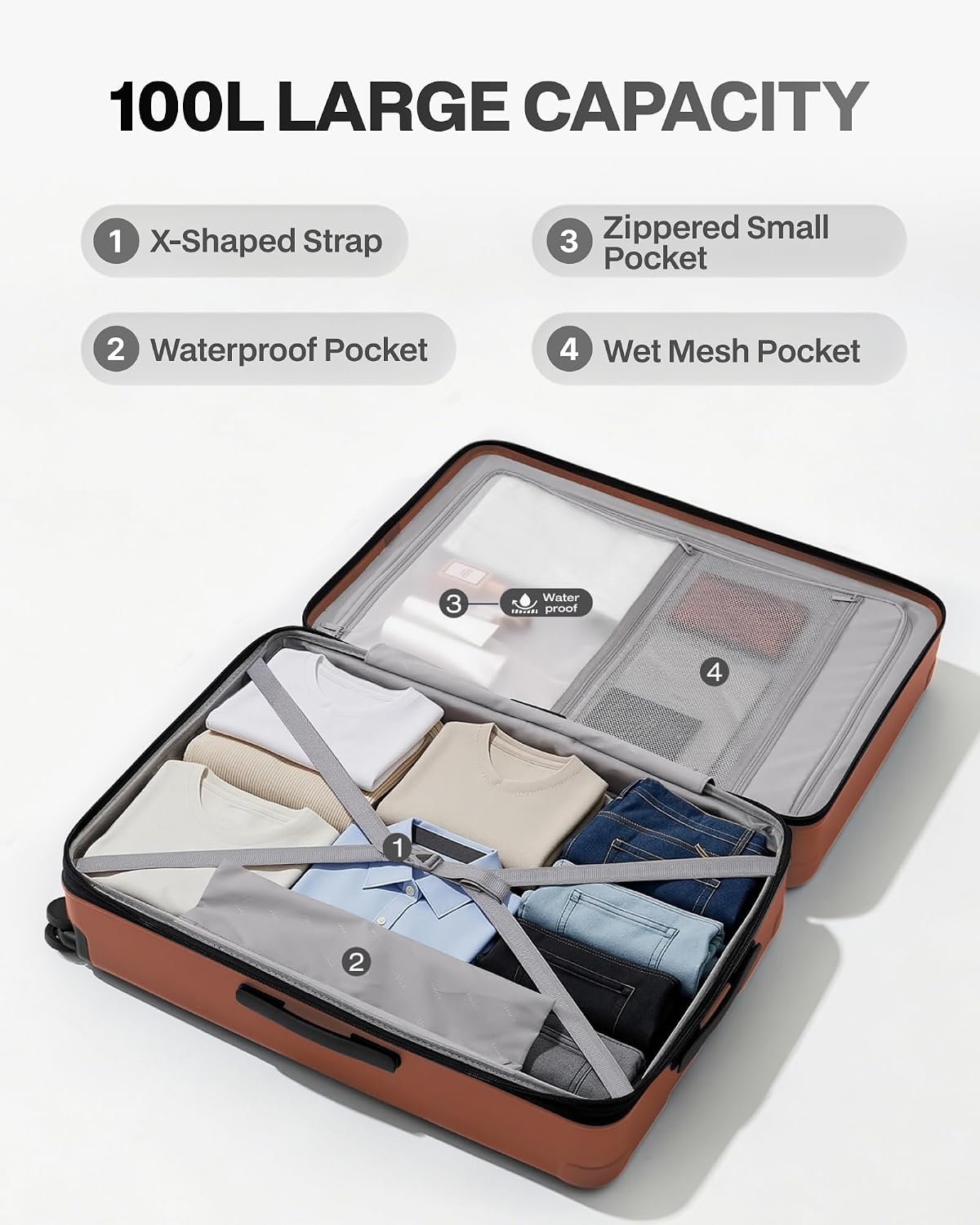 image:imageCoolife Expandable Luggage with TSA Lock 2 Piece Set Black Suitcase Set with 360 SmoothRolling Dual SpinnerDurable Hardshell SuitcasesReinforced Bottom GrooveOrange