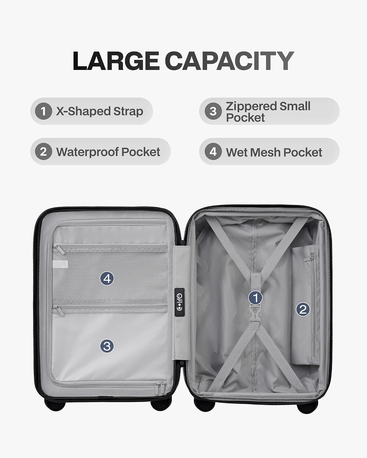 image:imageCoolife Expandable Luggage with TSA Lock 2 Piece Set Black Suitcase Set with 360 SmoothRolling Dual SpinnerDurable Hardshell SuitcasesReinforced Bottom GrooveGrey