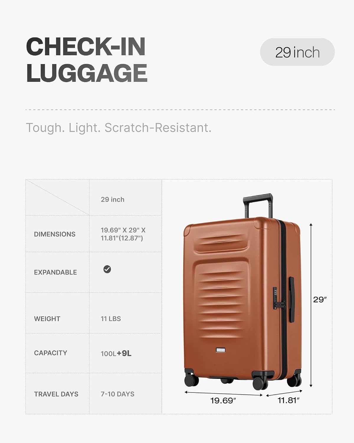 image:imageCoolife Expandable Luggage with TSA Lock 2 Piece Set Black Suitcase Set with 360 SmoothRolling Dual SpinnerDurable Hardshell SuitcasesReinforced Bottom GrooveOrange
