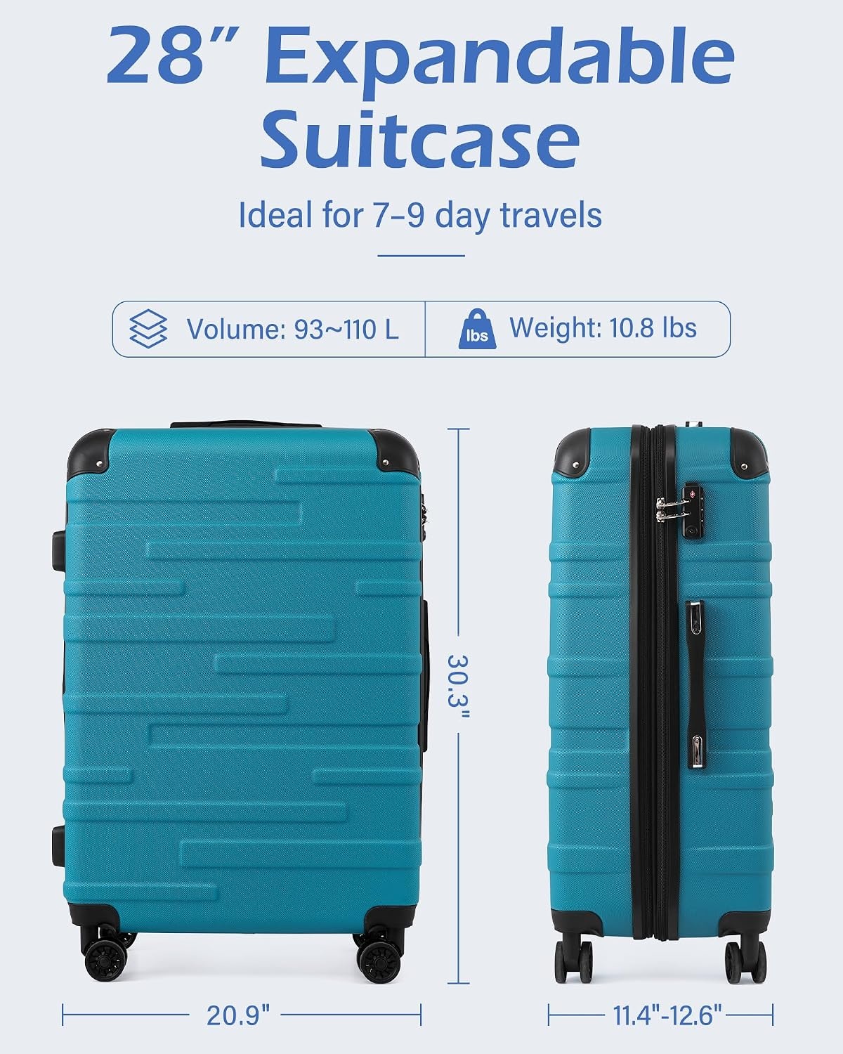 image:imageCoolife Hardside ABS Luggage TSA Lock Spinner Wheels 24in Checked ABS hardshell scratchresistant 360 silent spinner wheels YKK zippers TSA lock aluminum handlered