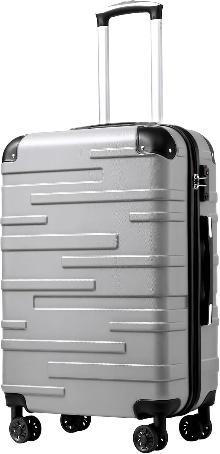 image:imageCoolife Hardside ABS Luggage TSA Lock Spinner Wheels 24in Checked ABS hardshell scratchresistant 360 silent spinner wheels YKK zippers TSA lock aluminum handlesilver