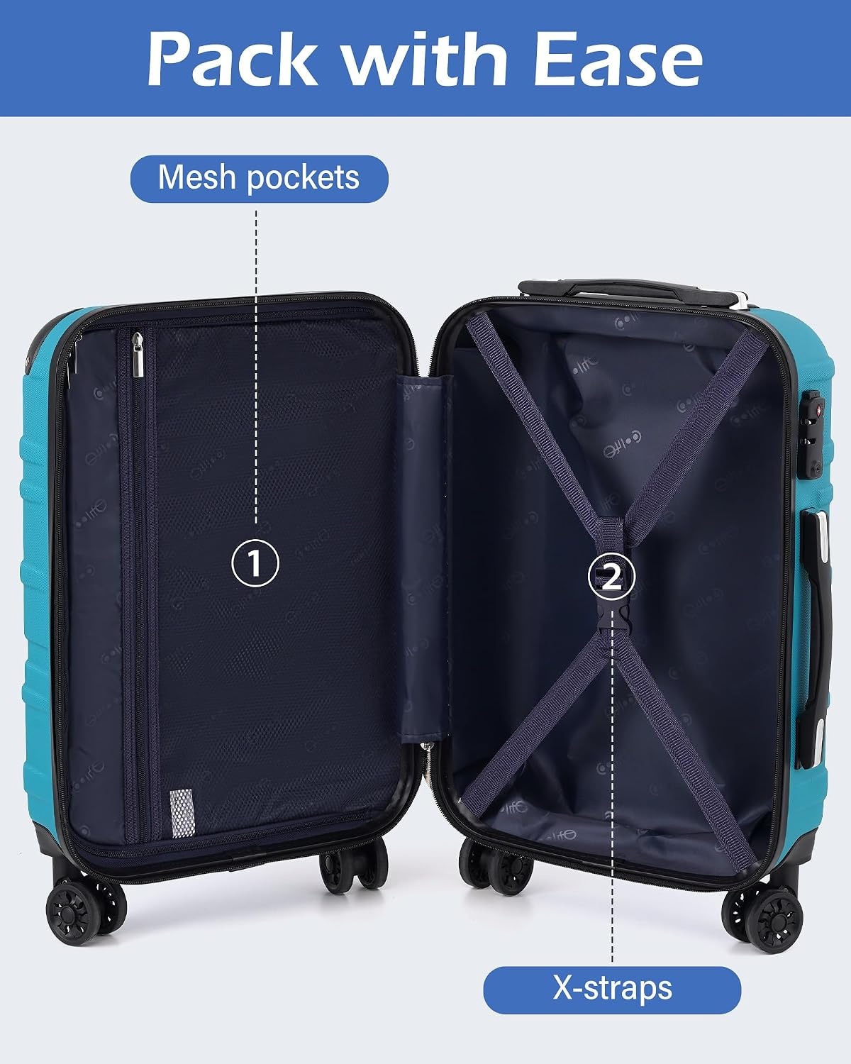 image:imageCoolife Hardside ABS Luggage TSA Lock Spinner Wheels 24in Checked ABS hardshell scratchresistant 360 silent spinner wheels YKK zippers TSA lock aluminum handlered