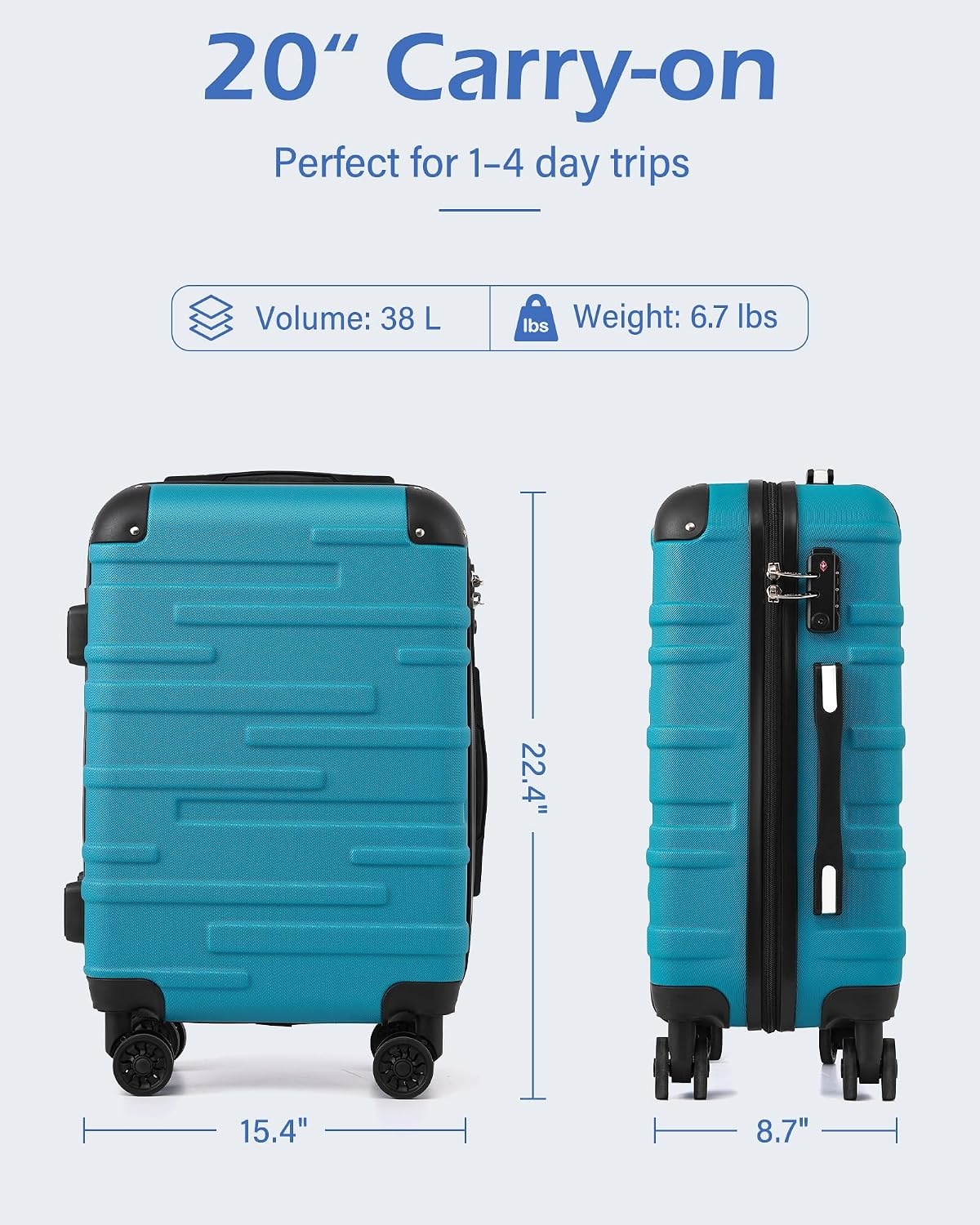 image:imageCoolife Hardside ABS Luggage TSA Lock Spinner Wheels 24in Checked ABS hardshell scratchresistant 360 silent spinner wheels YKK zippers TSA lock aluminum handleblue