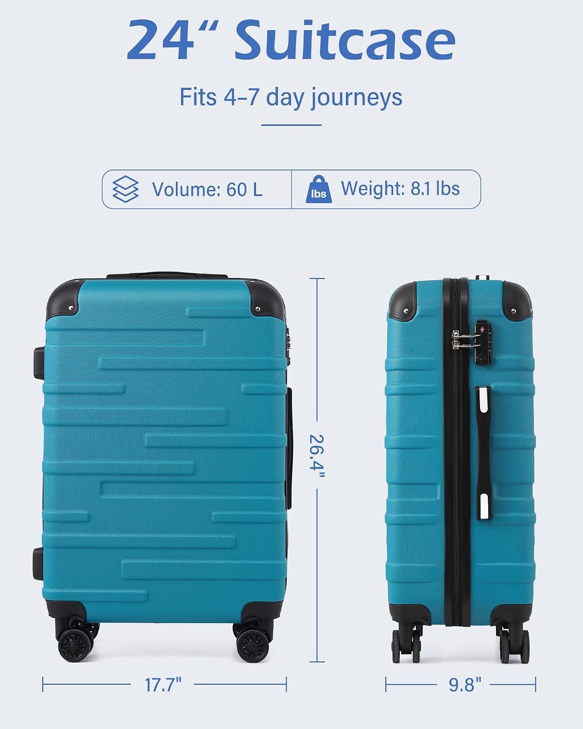 image:imageCoolife Hardside ABS Luggage TSA Lock Spinner Wheels 24in Checked ABS hardshell scratchresistant 360 silent spinner wheels YKK zippers TSA lock aluminum handlesilver