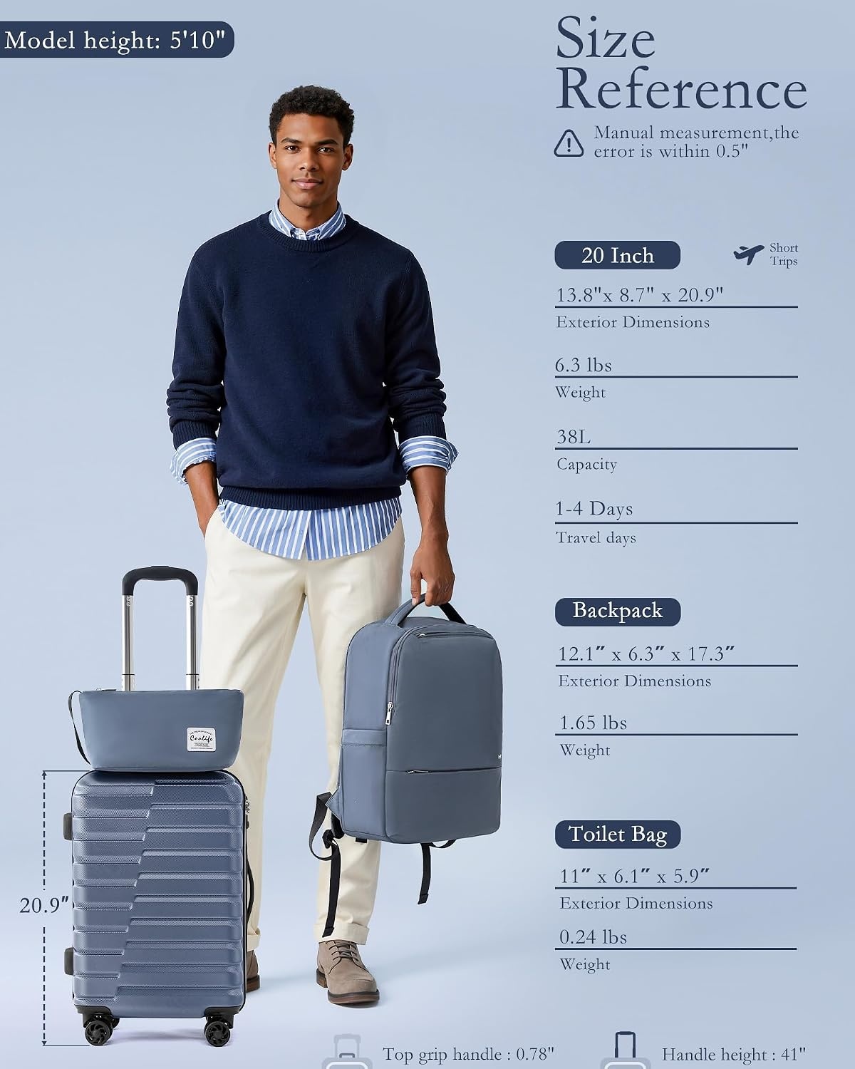 image:imageCoolife Lightweight Luggage with TSA LockMedium Checked Gray Durable Hard Shell Suitcase for Travel360 SmoothRolling Dual Spinner WheelsBlue