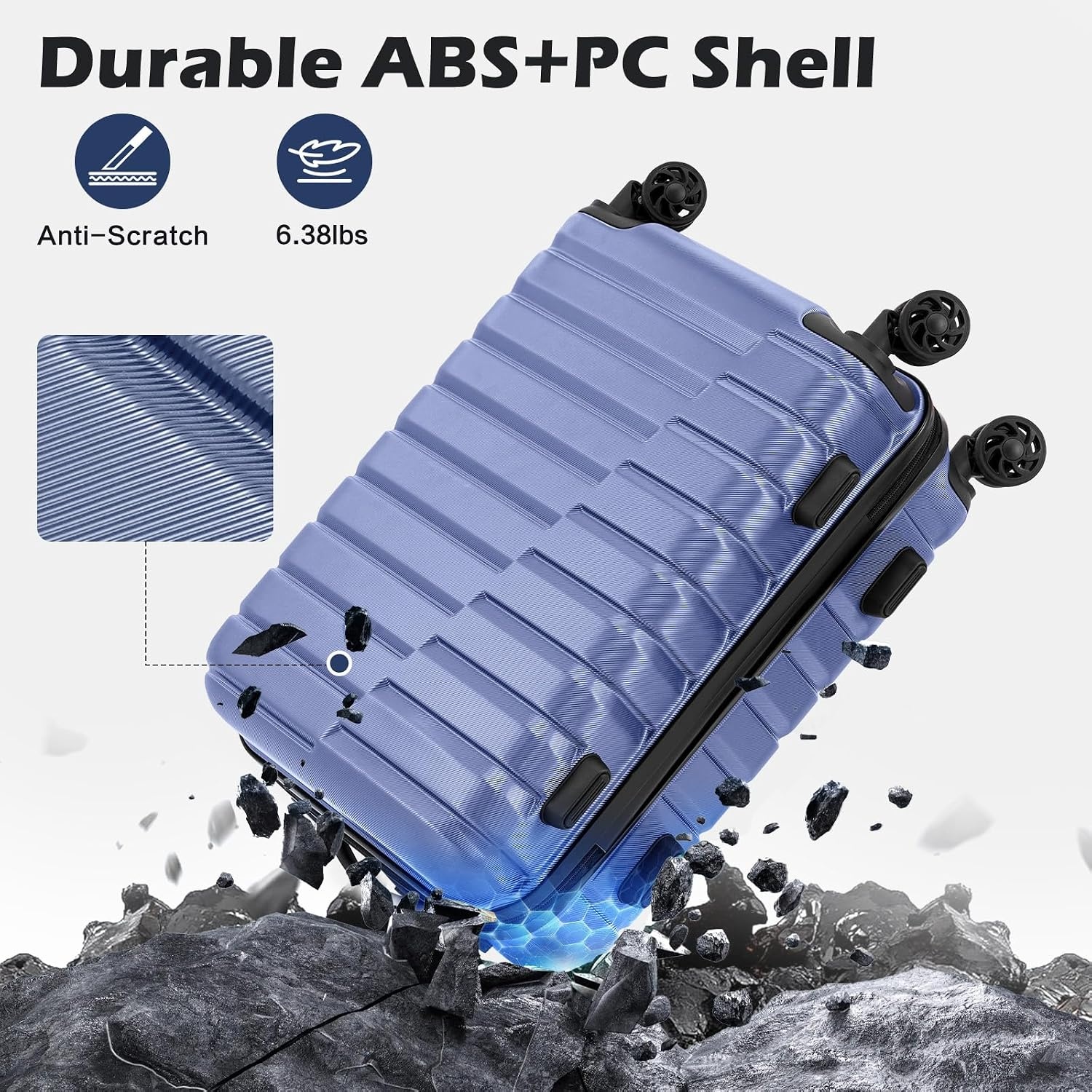 image:imageCoolife Lightweight Luggage with TSA LockMedium Checked Gray Durable Hard Shell Suitcase for Travel360 SmoothRolling Dual Spinner WheelsBlue