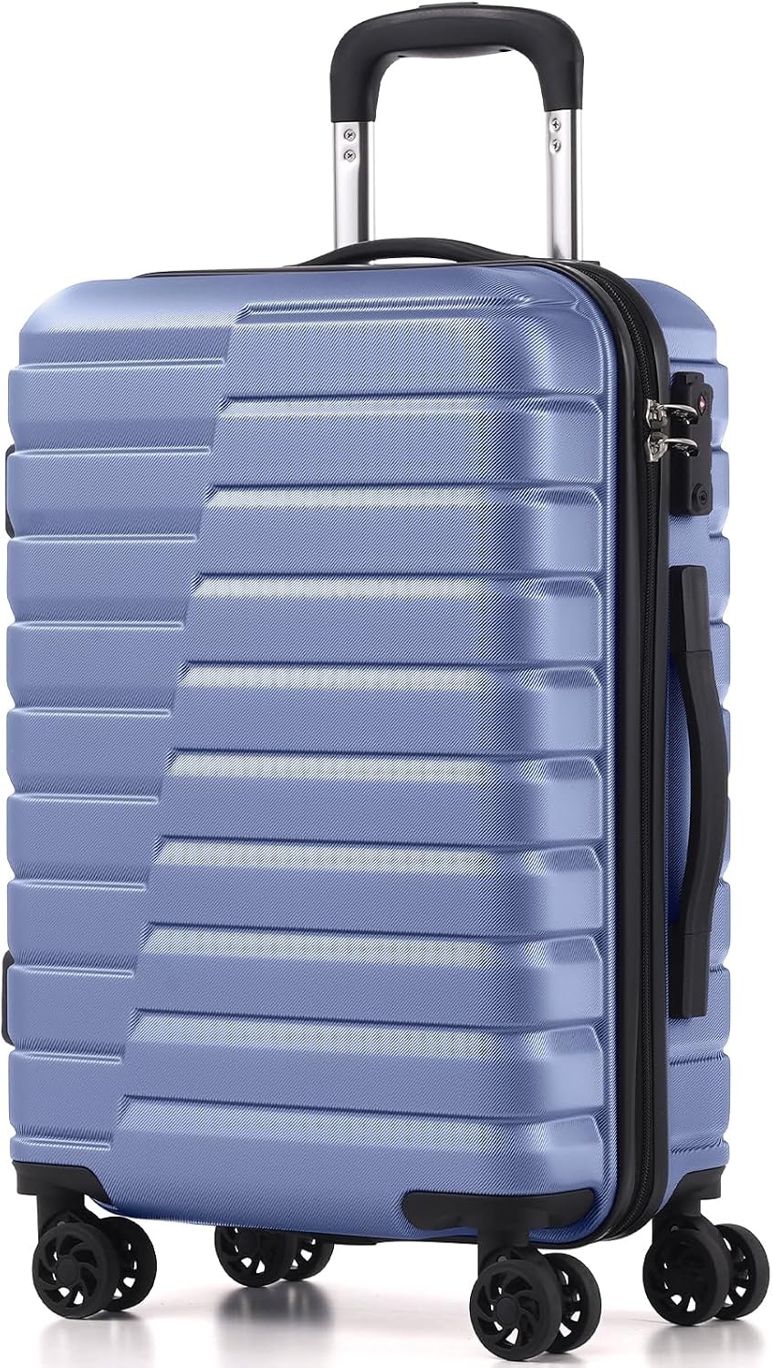 image:imageCoolife Lightweight Luggage with TSA LockMedium Checked Gray Durable Hard Shell Suitcase for Travel360 SmoothRolling Dual Spinner WheelsBlue