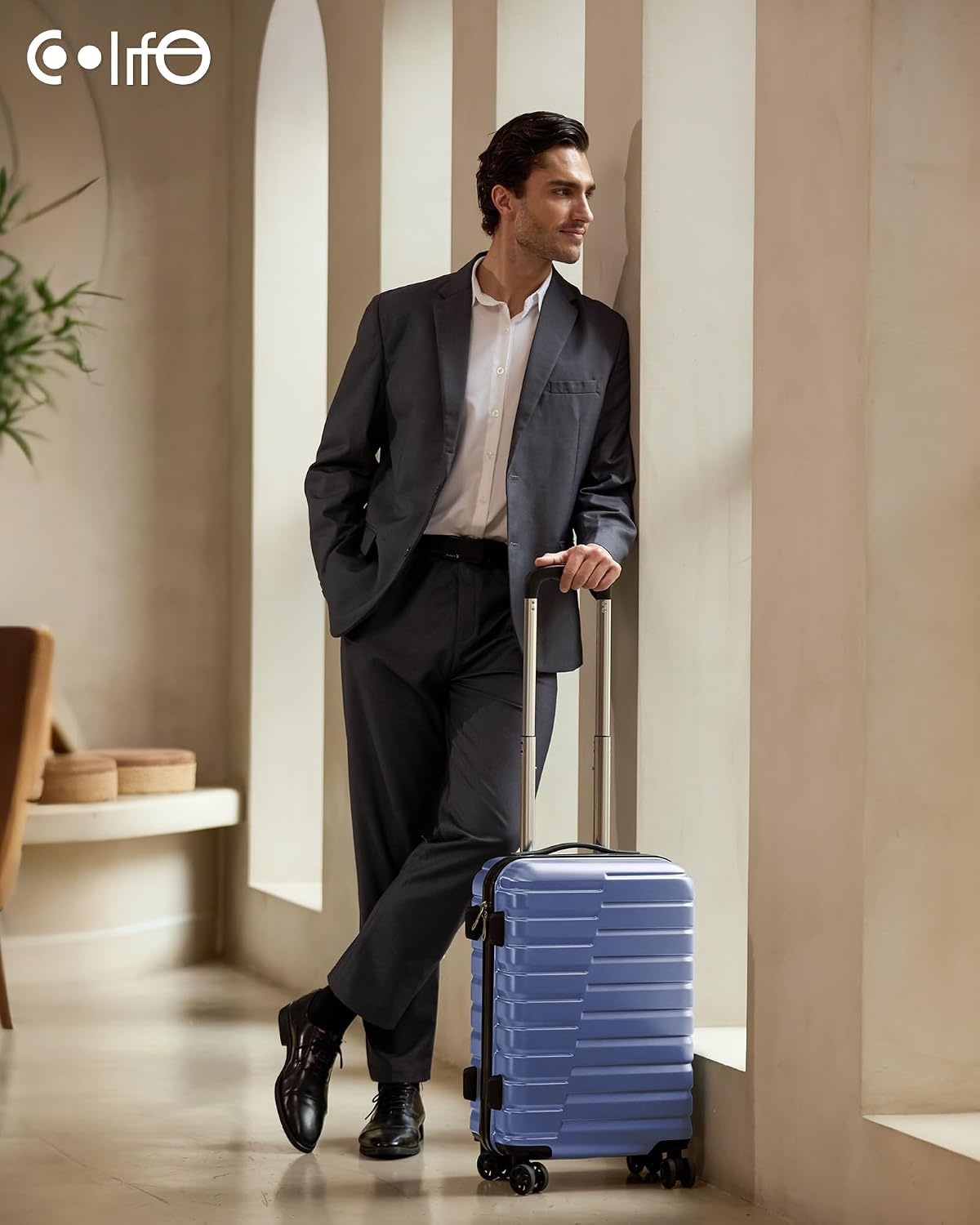 image:imageCoolife Lightweight Luggage with TSA LockMedium Checked Gray Durable Hard Shell Suitcase for Travel360 SmoothRolling Dual Spinner WheelsBlue