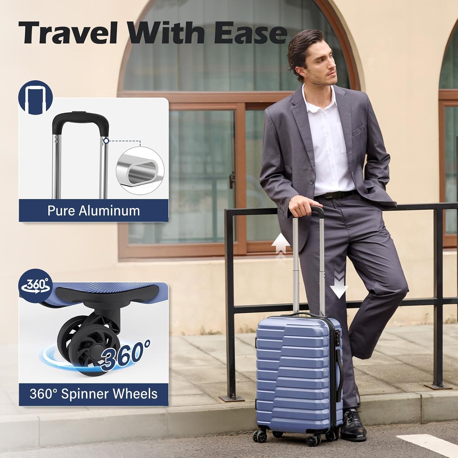 image:imageCoolife Lightweight Luggage with TSA LockMedium Checked Gray Durable Hard Shell Suitcase for Travel360 SmoothRolling Dual Spinner WheelsBlue