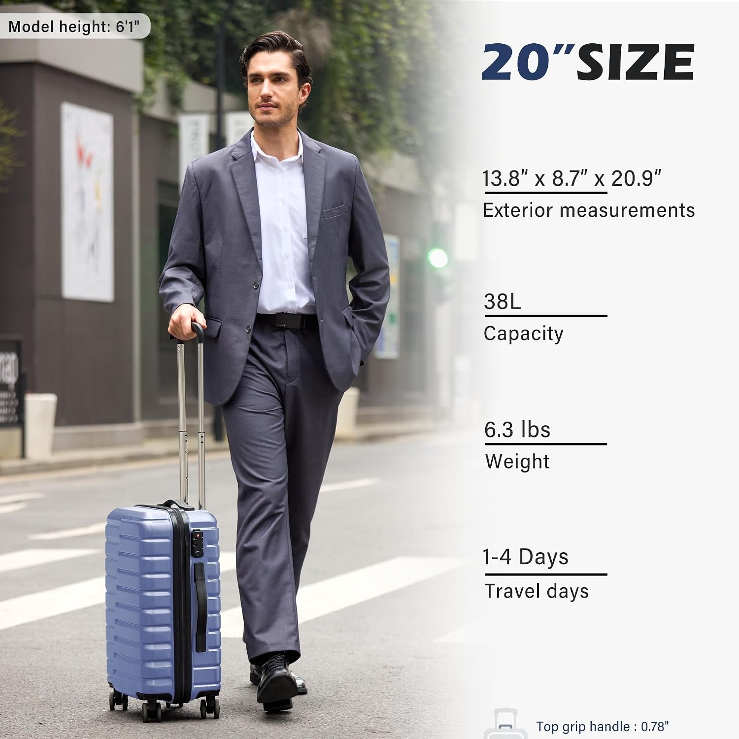 image:imageCoolife Lightweight Luggage with TSA LockMedium Checked Gray Durable Hard Shell Suitcase for Travel360 SmoothRolling Dual Spinner WheelsBlue