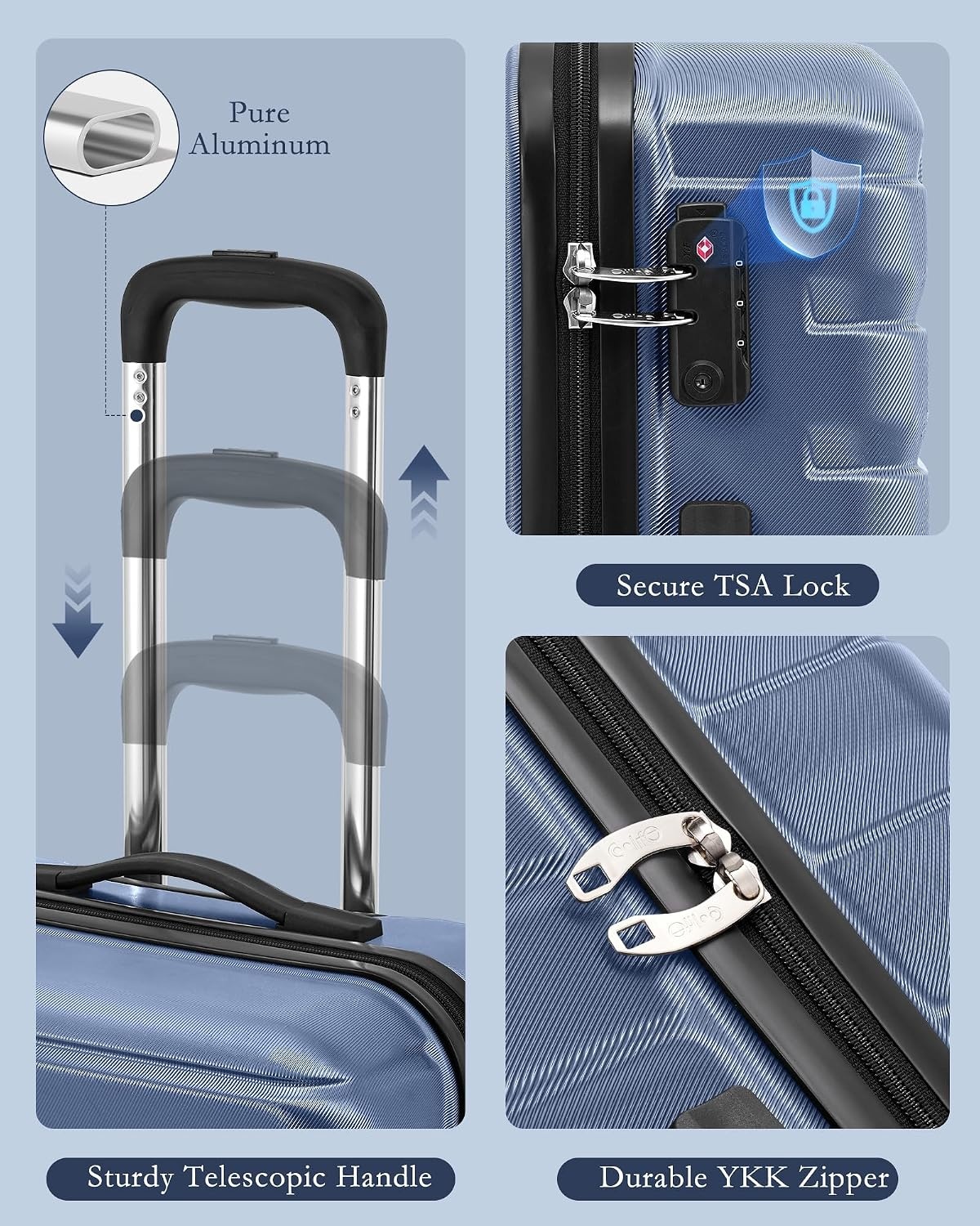 image:imageCoolife Lightweight Luggage with TSA LockMedium Checked Gray Durable Hard Shell Suitcase for Travel360 SmoothRolling Dual Spinner WheelsBlue