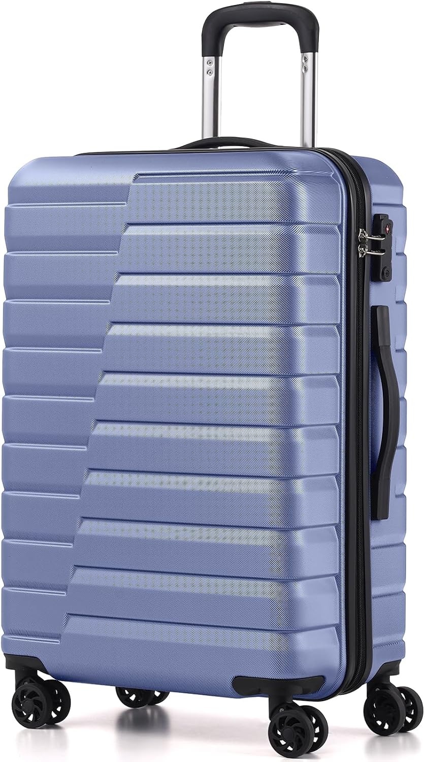 image:imageCoolife Lightweight Luggage with TSA LockMedium Checked Gray Durable Hard Shell Suitcase for Travel360 SmoothRolling Dual Spinner WheelsBlue