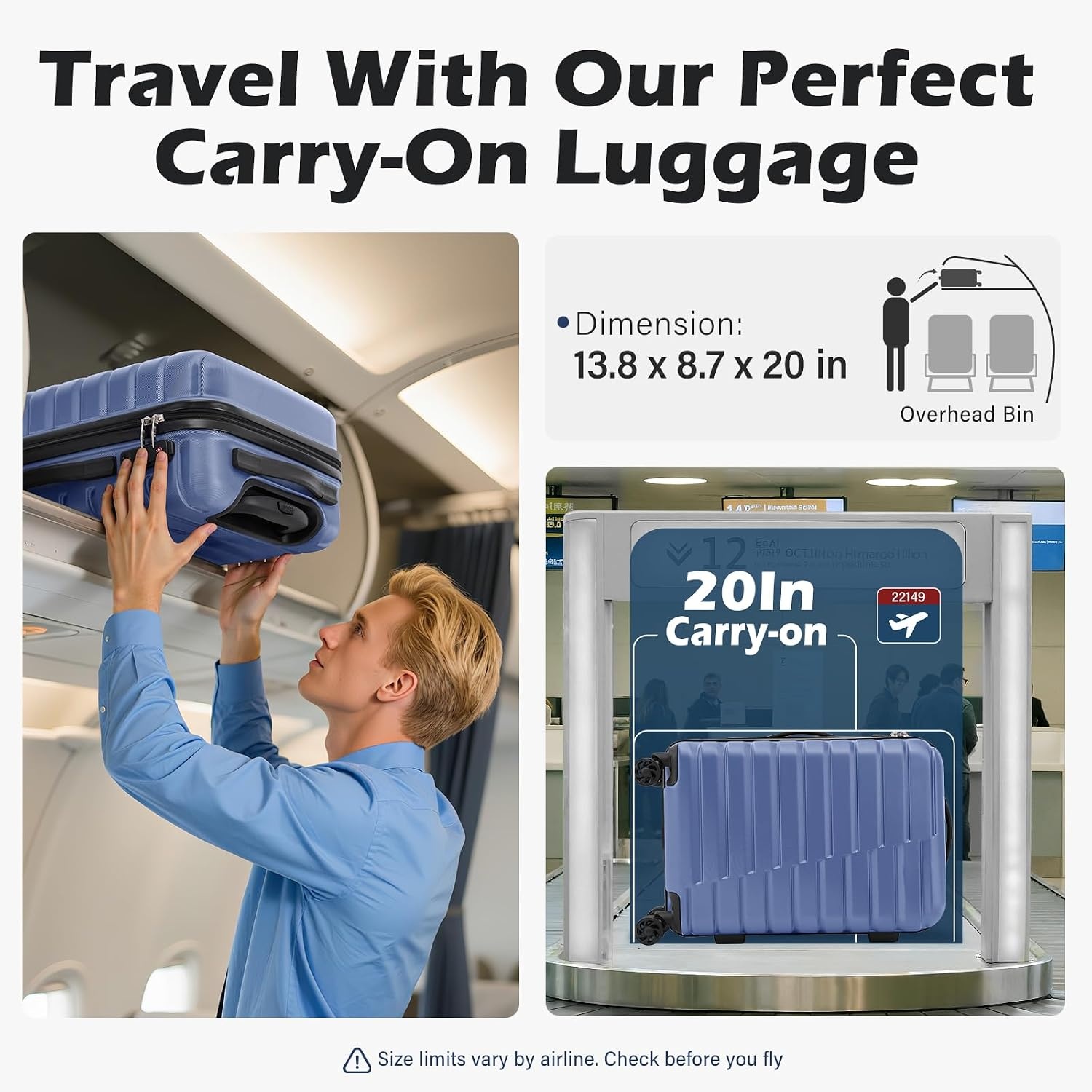 image:imageCoolife Lightweight Luggage with TSA LockMedium Checked Gray Durable Hard Shell Suitcase for Travel360 SmoothRolling Dual Spinner WheelsBlue