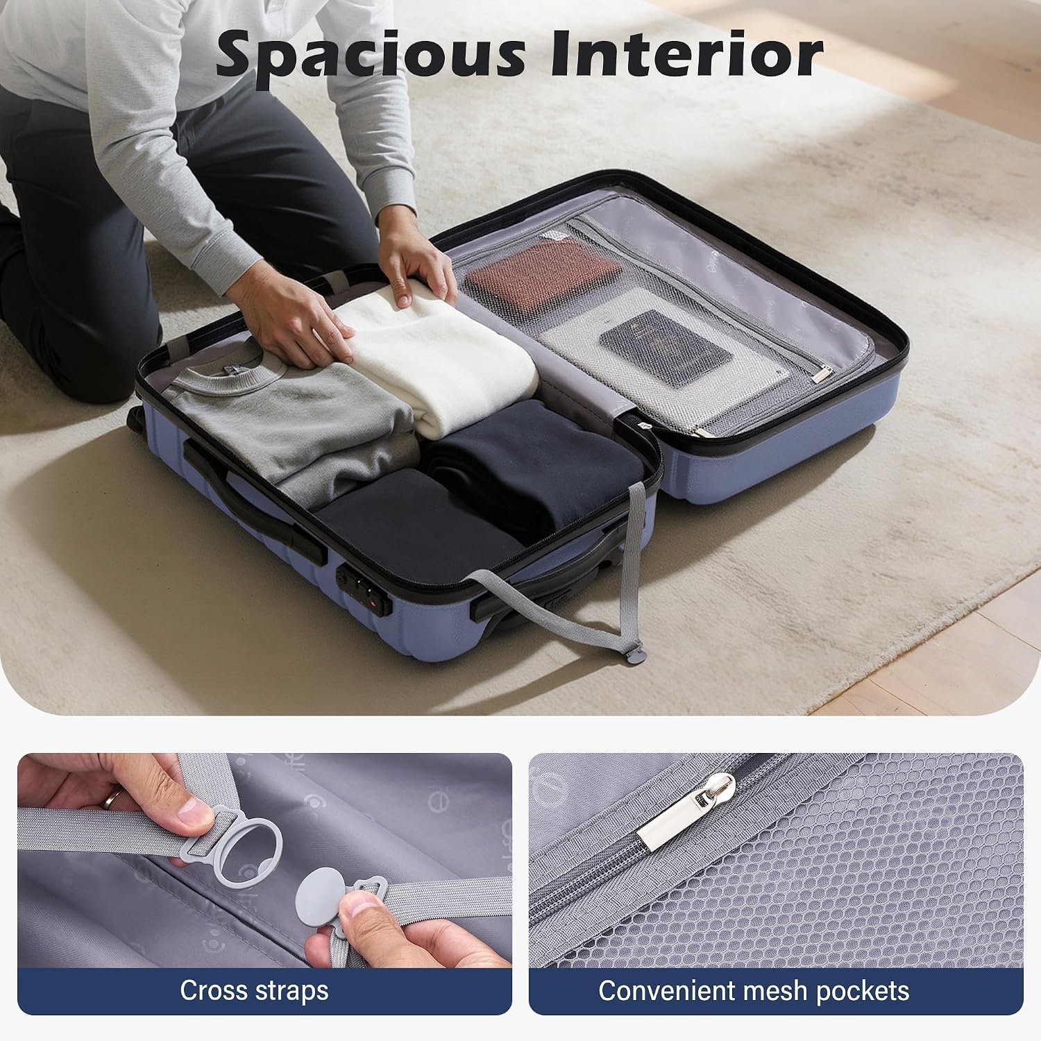 image:imageCoolife Lightweight Luggage with TSA LockMedium Checked Gray Durable Hard Shell Suitcase for Travel360 SmoothRolling Dual Spinner WheelsBlue