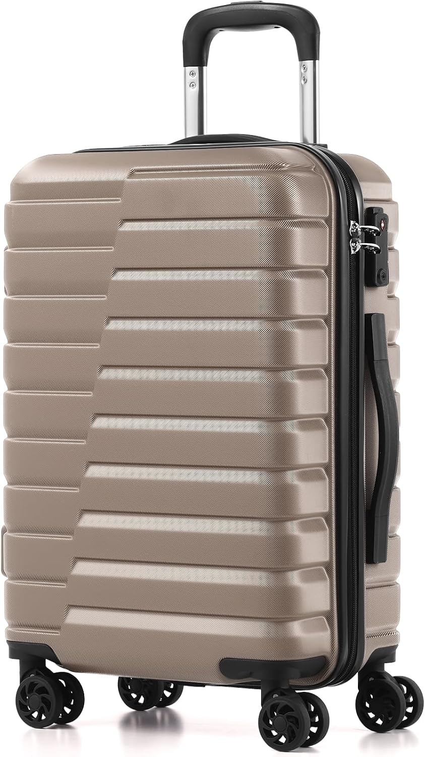 image:imageCoolife Lightweight Luggage with TSA LockMedium Checked Gray Durable Hard Shell Suitcase for Travel360 SmoothRolling Dual Spinner WheelsBrown