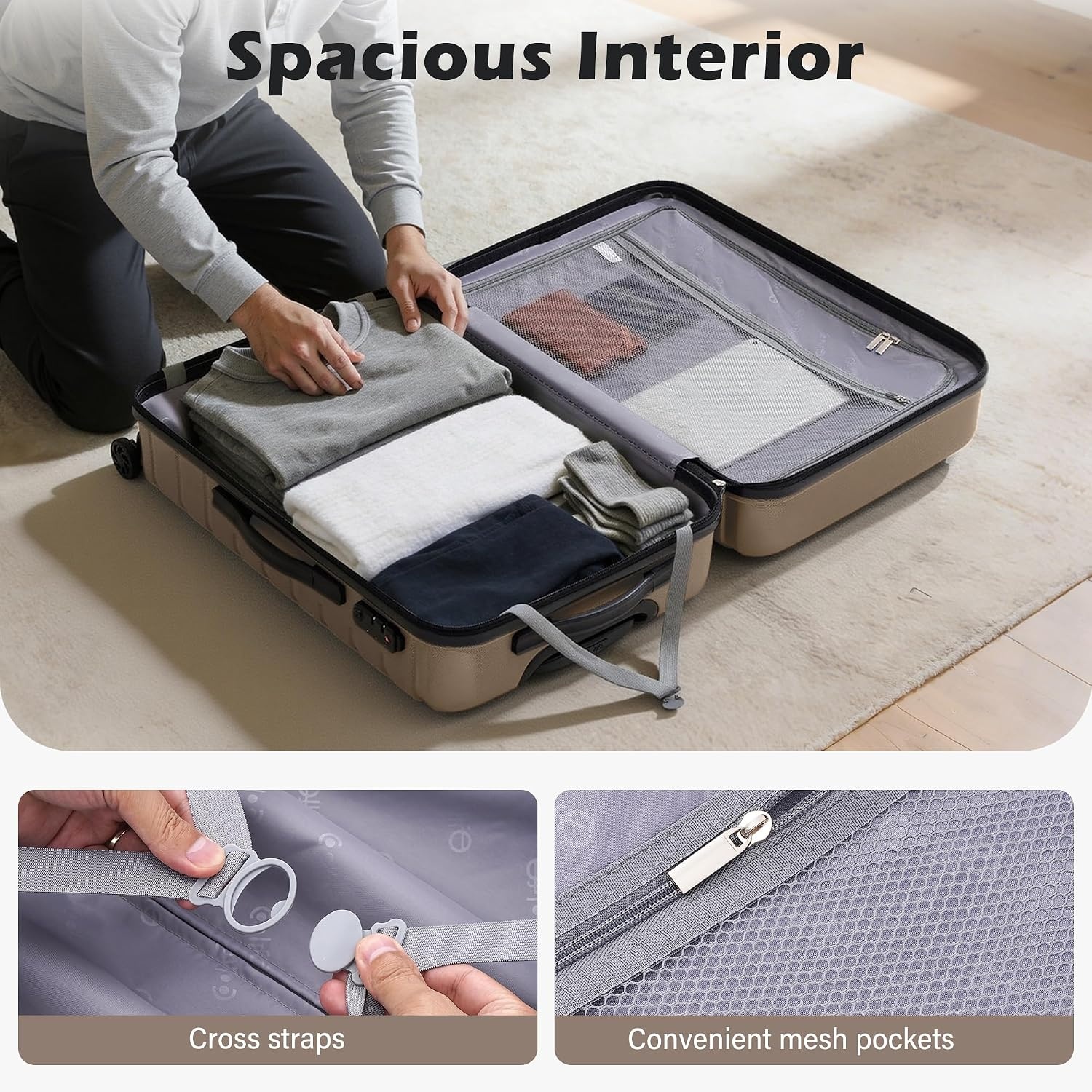 image:imageCoolife Lightweight Luggage with TSA LockMedium Checked Gray Durable Hard Shell Suitcase for Travel360 SmoothRolling Dual Spinner WheelsBrown