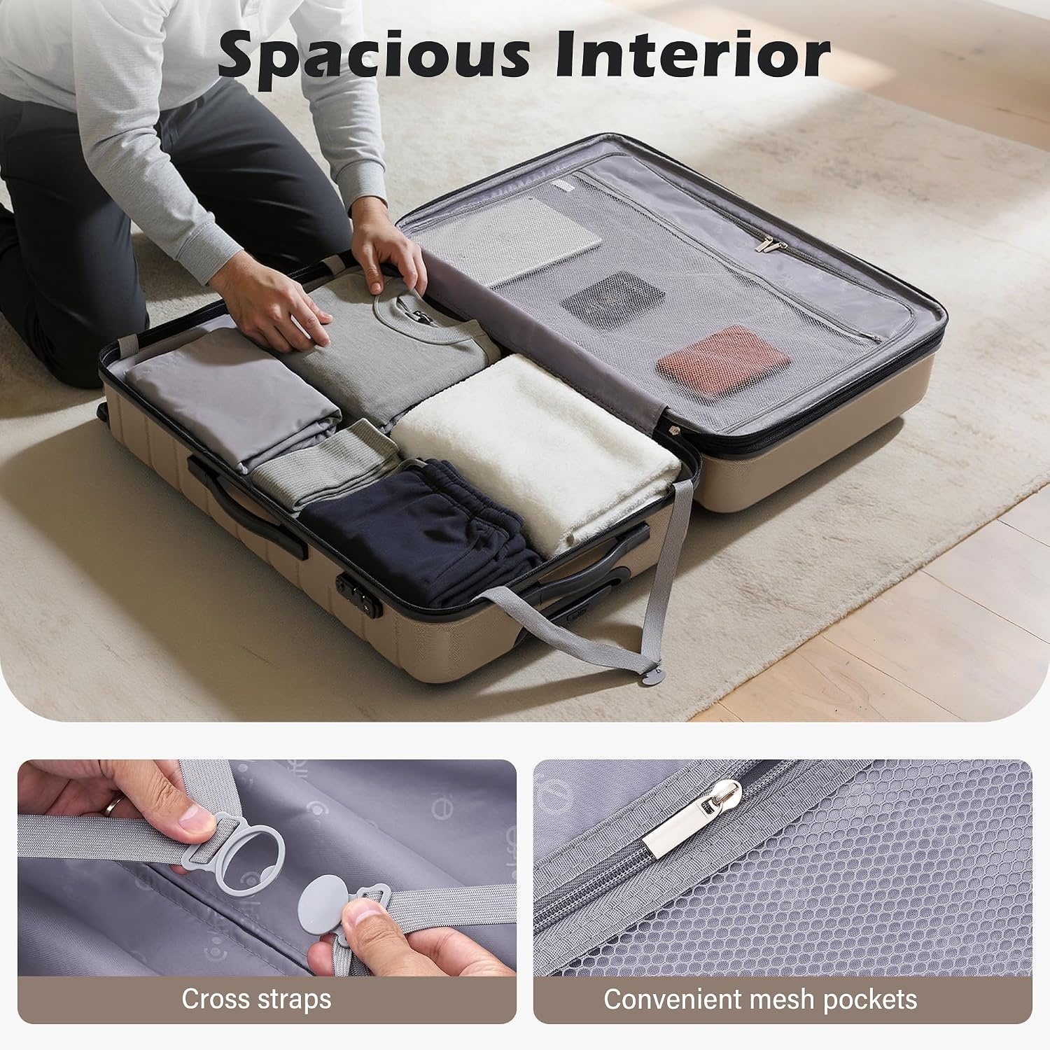 image:imageCoolife Lightweight Luggage with TSA LockMedium Checked Gray Durable Hard Shell Suitcase for Travel360 SmoothRolling Dual Spinner WheelsBrown