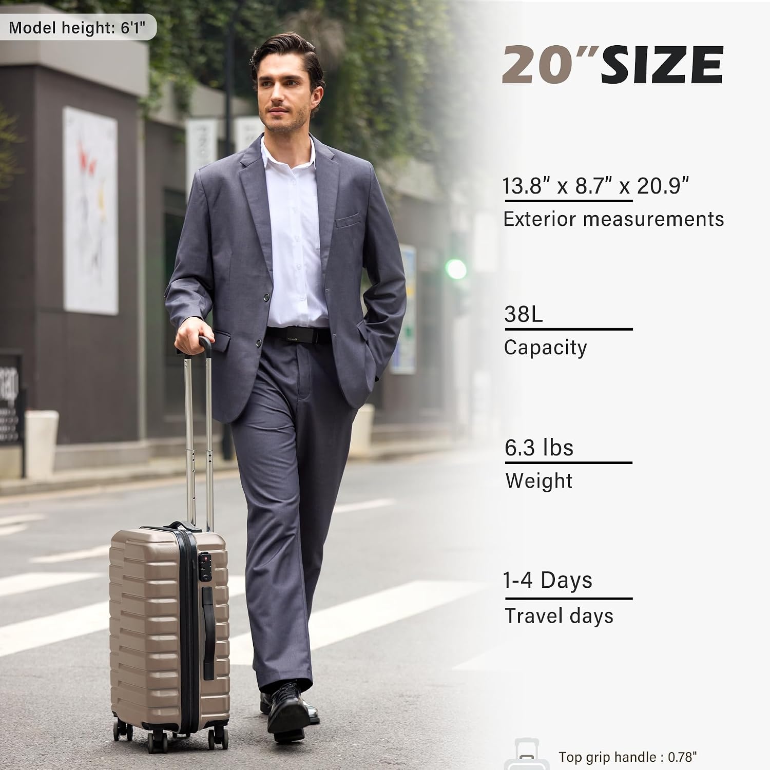 image:imageCoolife Lightweight Luggage with TSA LockMedium Checked Gray Durable Hard Shell Suitcase for Travel360 SmoothRolling Dual Spinner WheelsBrown