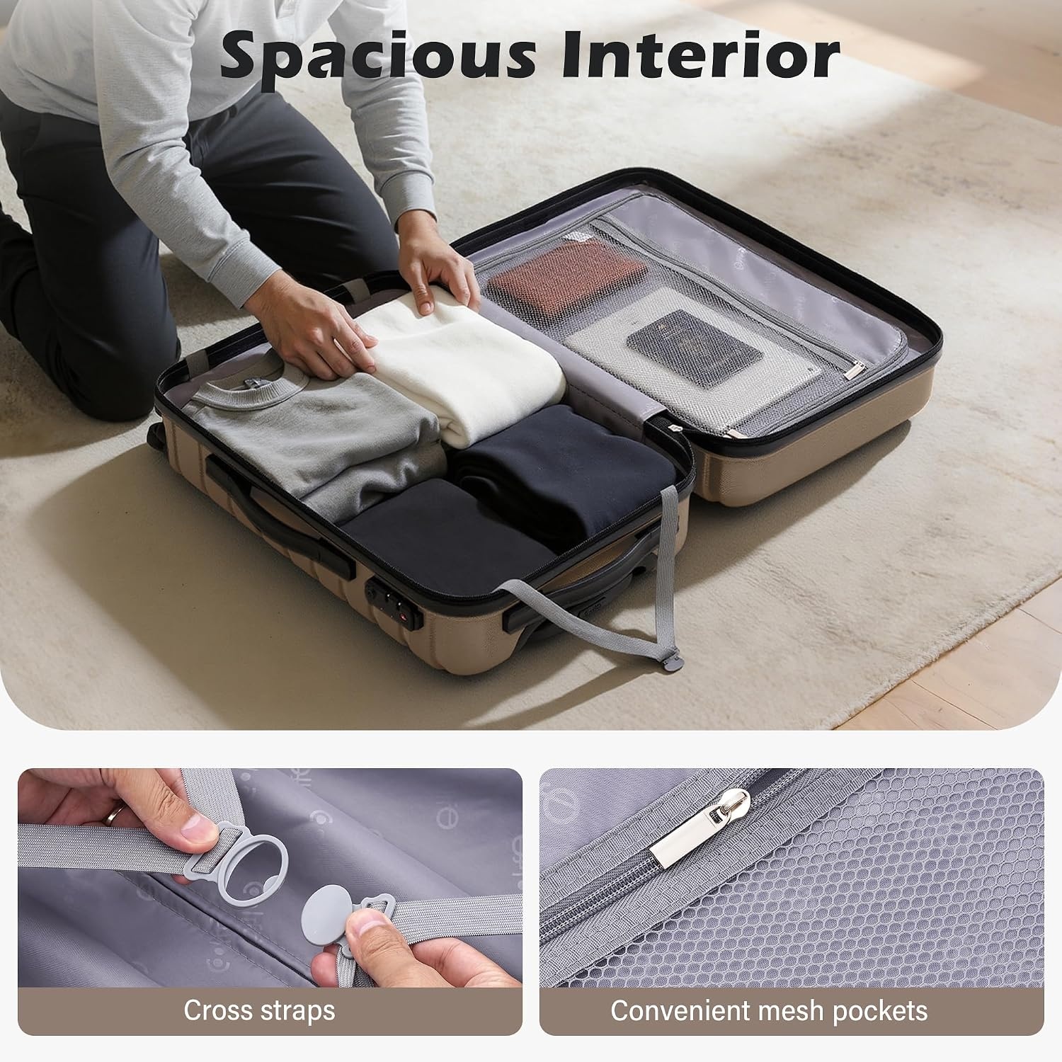 image:imageCoolife Lightweight Luggage with TSA LockMedium Checked Gray Durable Hard Shell Suitcase for Travel360 SmoothRolling Dual Spinner WheelsBrown