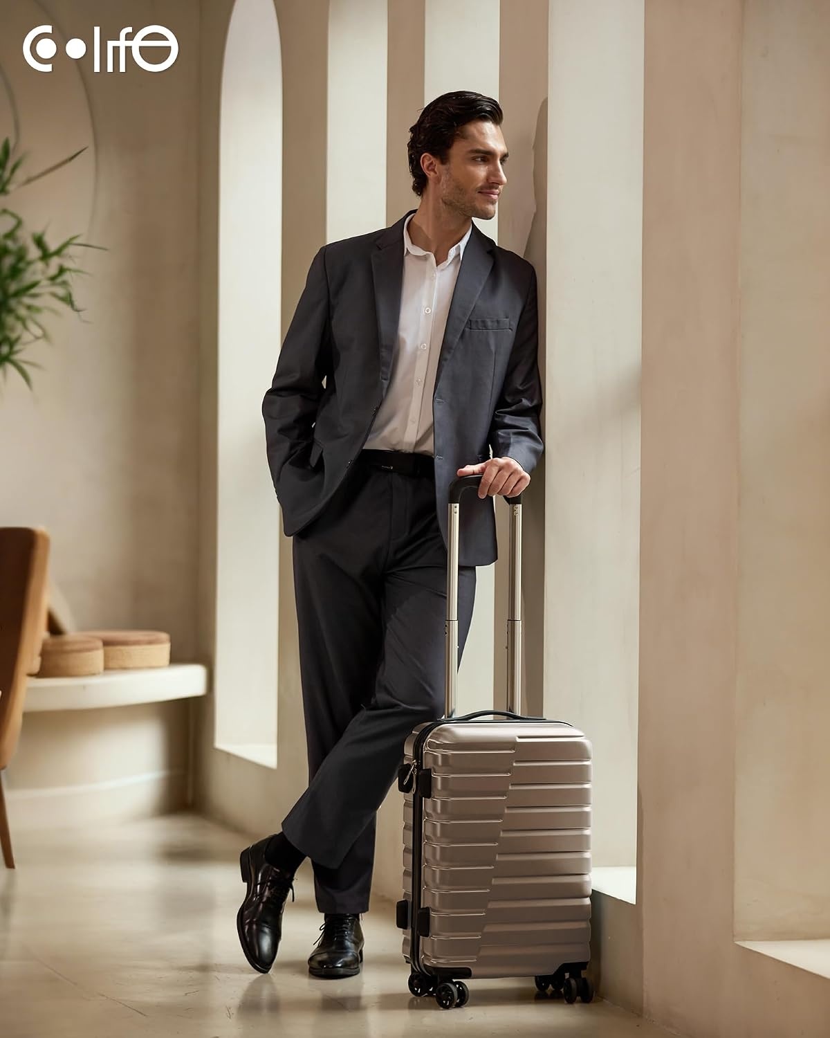 image:imageCoolife Lightweight Luggage with TSA LockMedium Checked Gray Durable Hard Shell Suitcase for Travel360 SmoothRolling Dual Spinner WheelsBrown