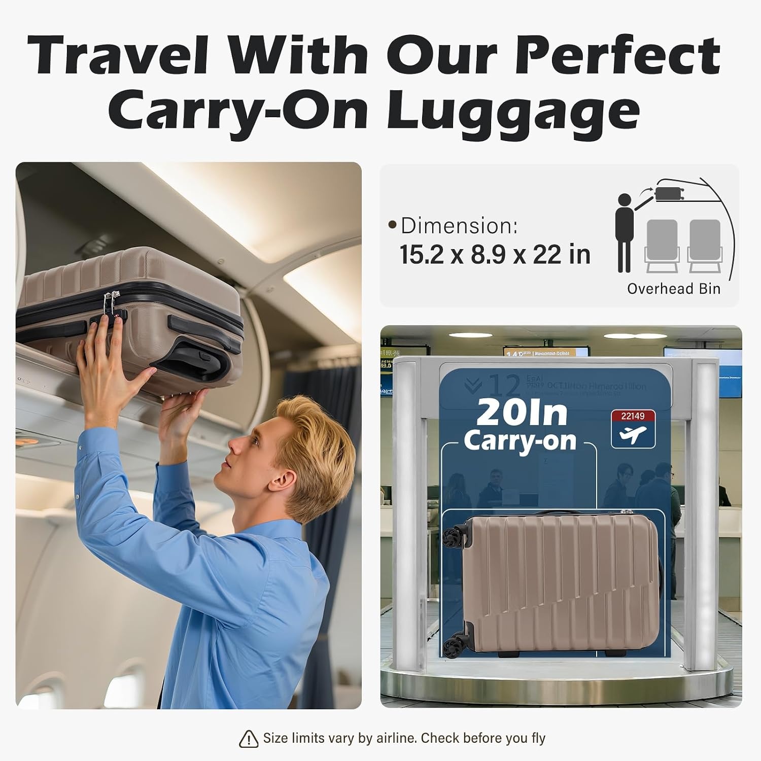 image:imageCoolife Lightweight Luggage with TSA LockMedium Checked Gray Durable Hard Shell Suitcase for Travel360 SmoothRolling Dual Spinner WheelsBrown