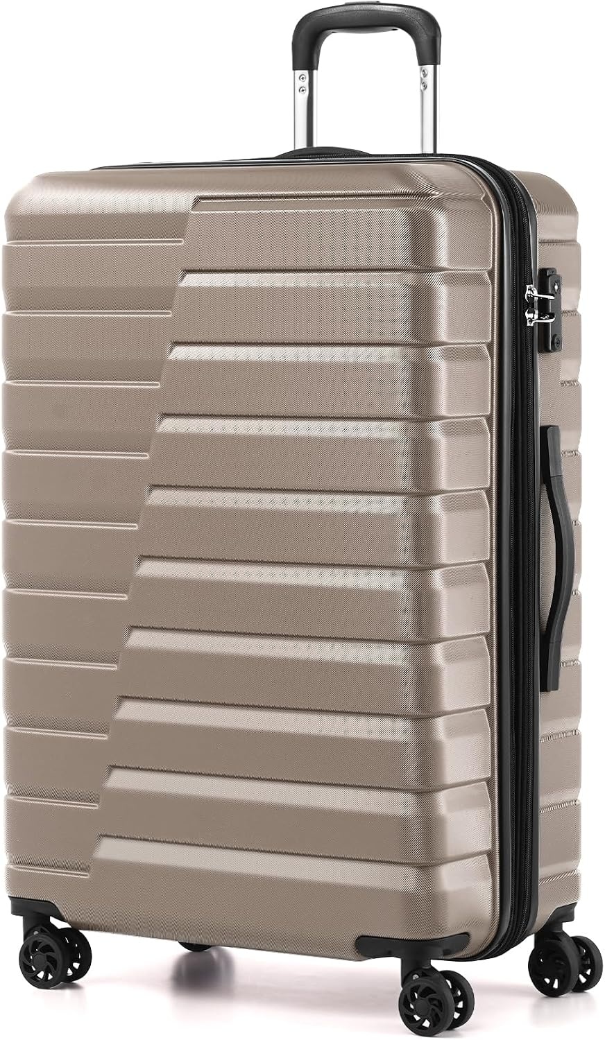 image:imageCoolife Lightweight Luggage with TSA LockMedium Checked Gray Durable Hard Shell Suitcase for Travel360 SmoothRolling Dual Spinner WheelsBrown