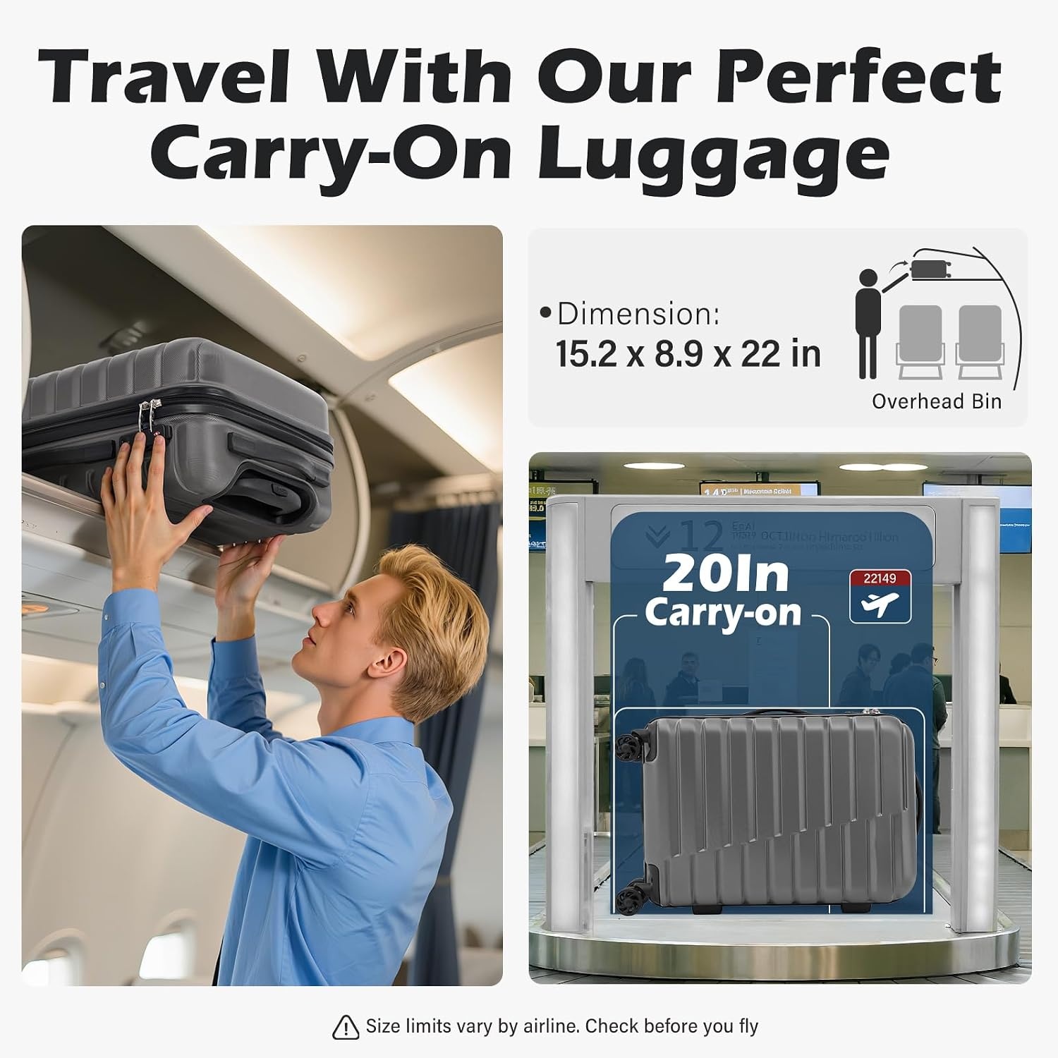 image:imageCoolife Lightweight Luggage with TSA LockMedium Checked Gray Durable Hard Shell Suitcase for Travel360 SmoothRolling Dual Spinner WheelsGray