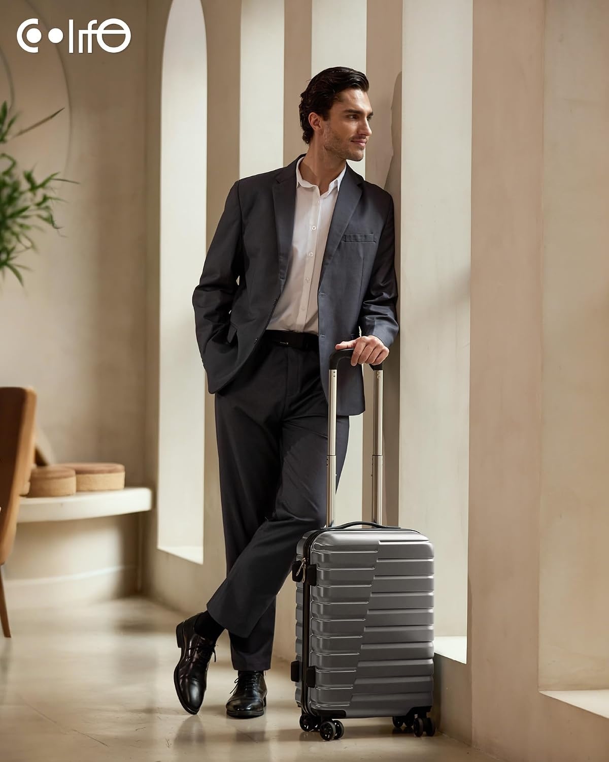 image:imageCoolife Lightweight Luggage with TSA LockMedium Checked Gray Durable Hard Shell Suitcase for Travel360 SmoothRolling Dual Spinner WheelsGray