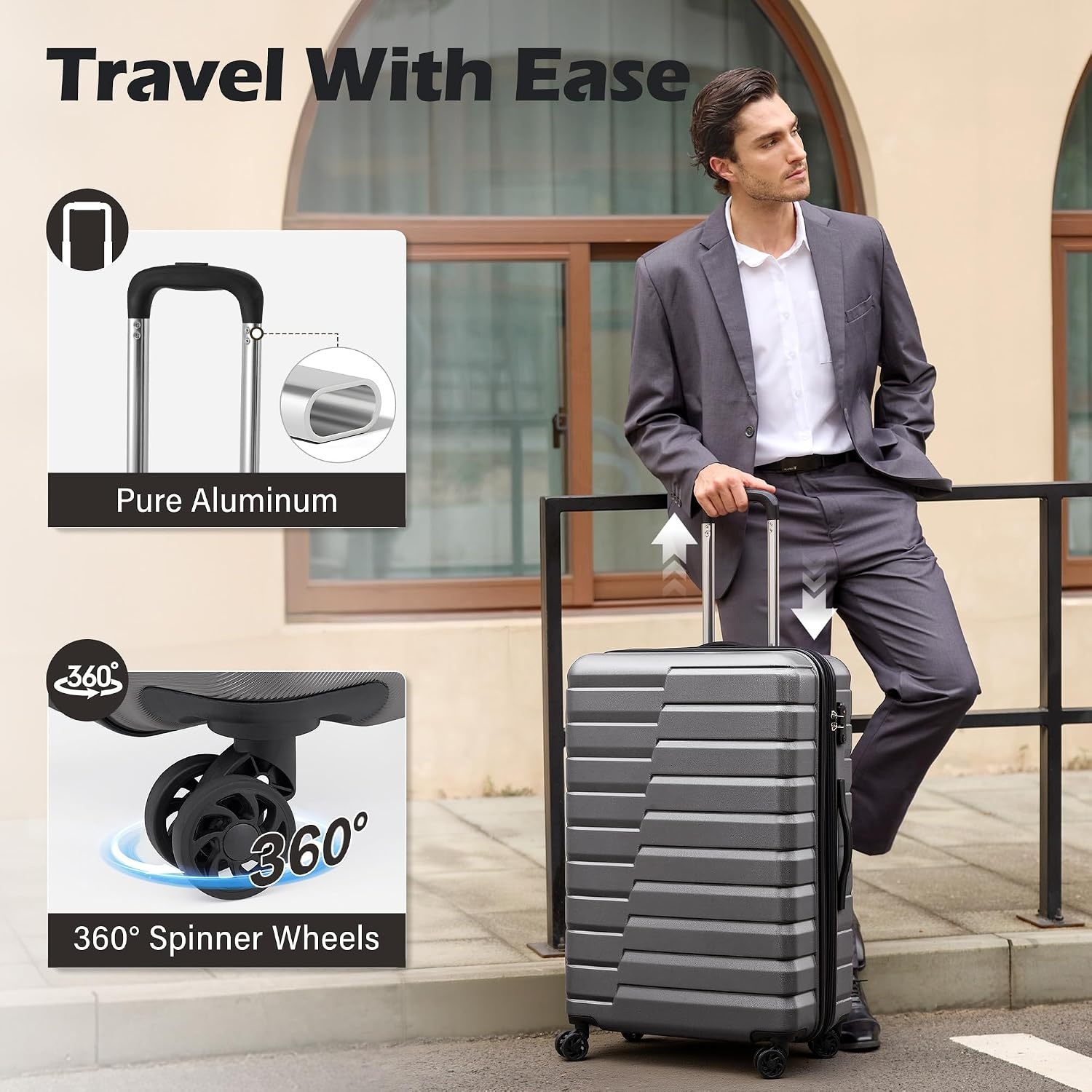 image:imageCoolife Lightweight Luggage with TSA LockMedium Checked Gray Durable Hard Shell Suitcase for Travel360 SmoothRolling Dual Spinner WheelsGray