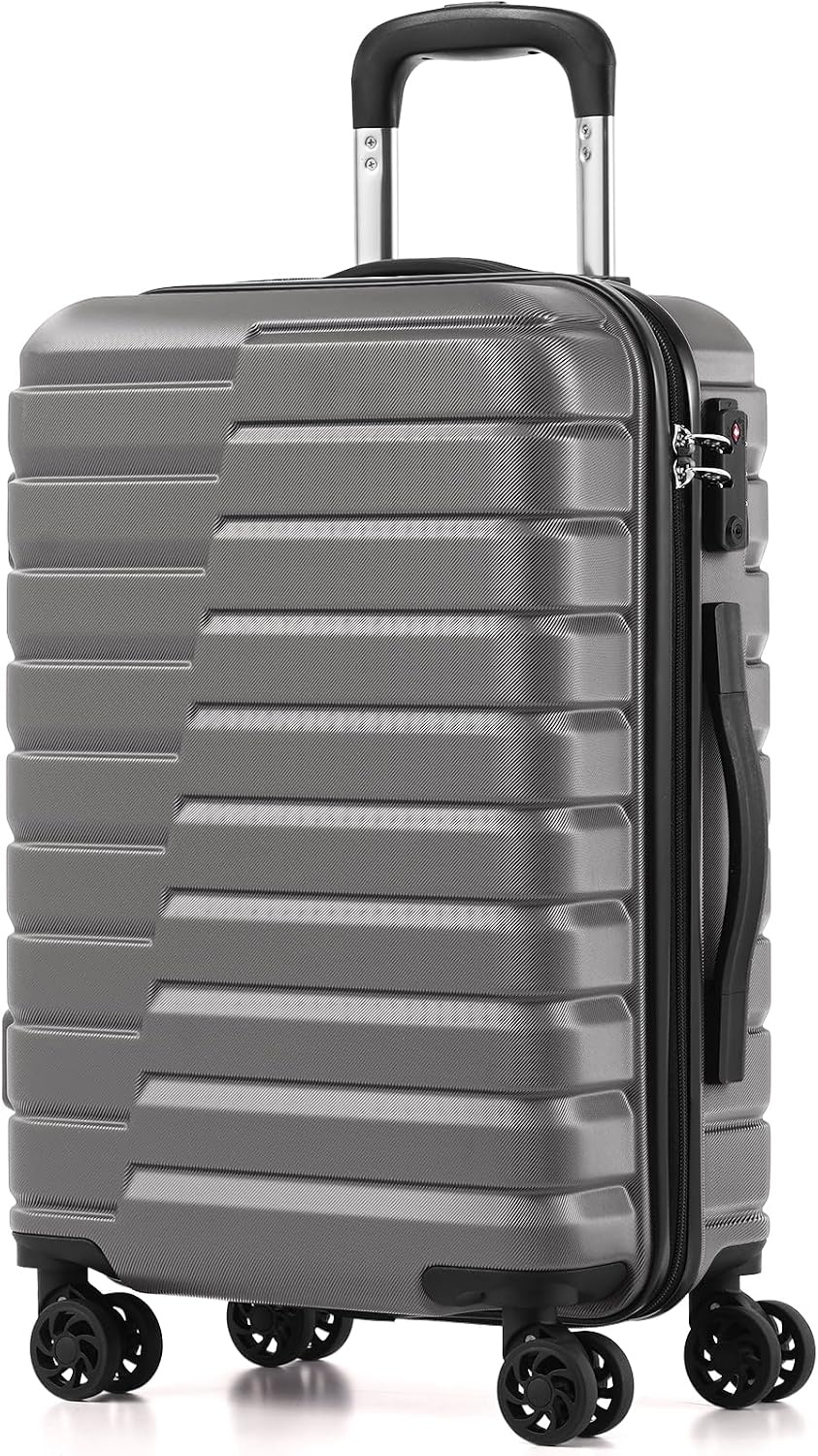 image:imageCoolife Lightweight Luggage with TSA LockMedium Checked Gray Durable Hard Shell Suitcase for Travel360 SmoothRolling Dual Spinner WheelsGray