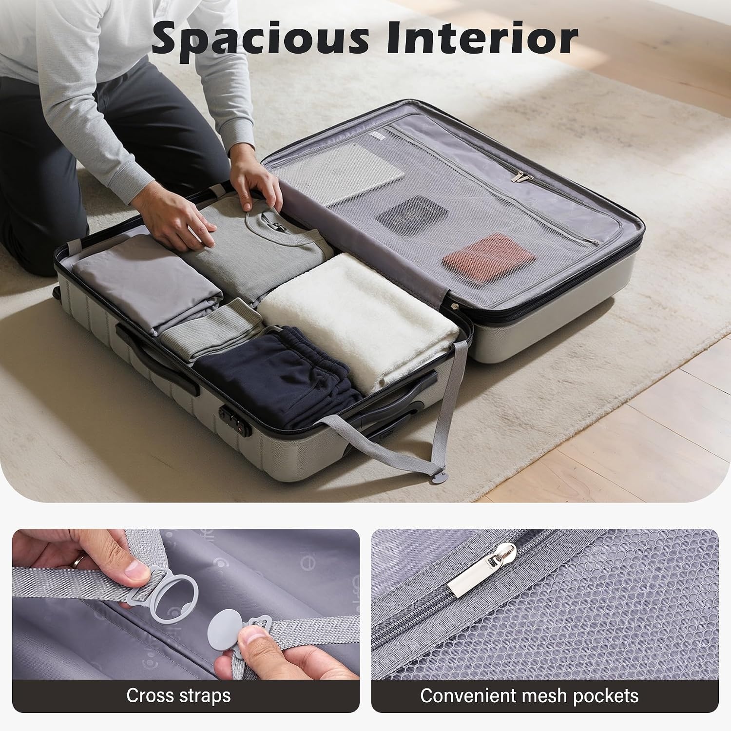 image:imageCoolife Lightweight Luggage with TSA LockMedium Checked Gray Durable Hard Shell Suitcase for Travel360 SmoothRolling Dual Spinner WheelsGray